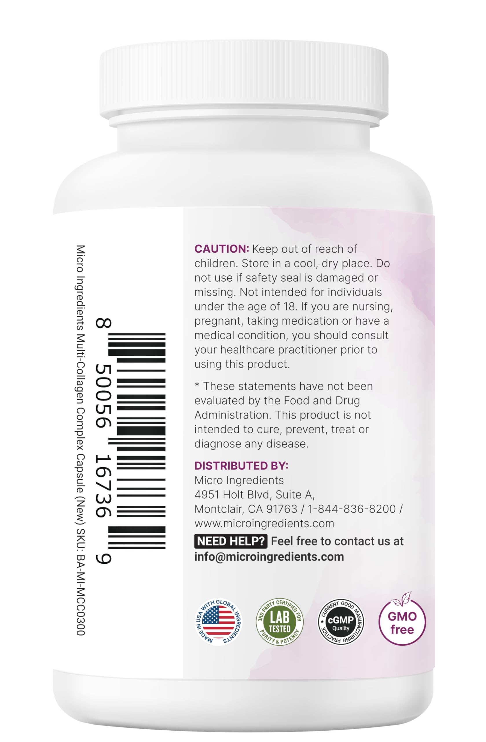 Micro Ingredients Multi Collagen Peptides Complex bottle with measuring spoon