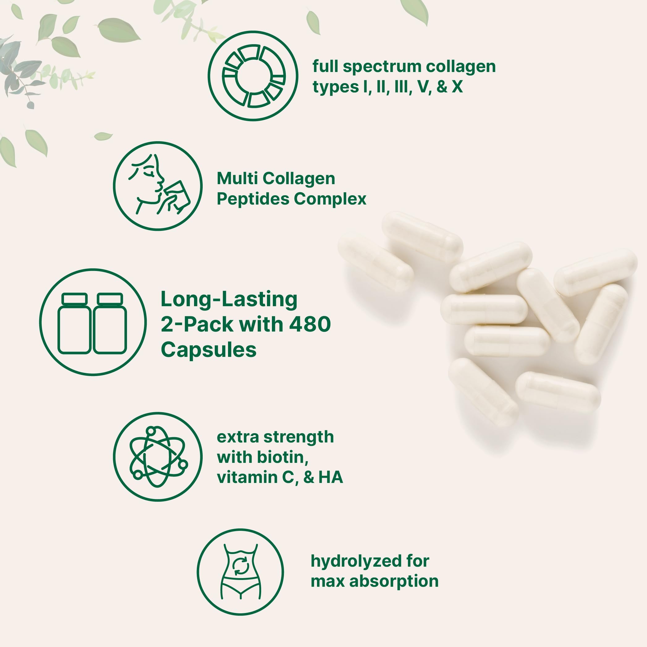 Micro Ingredients Multi Collagen Peptides Complex capsules in a bowl