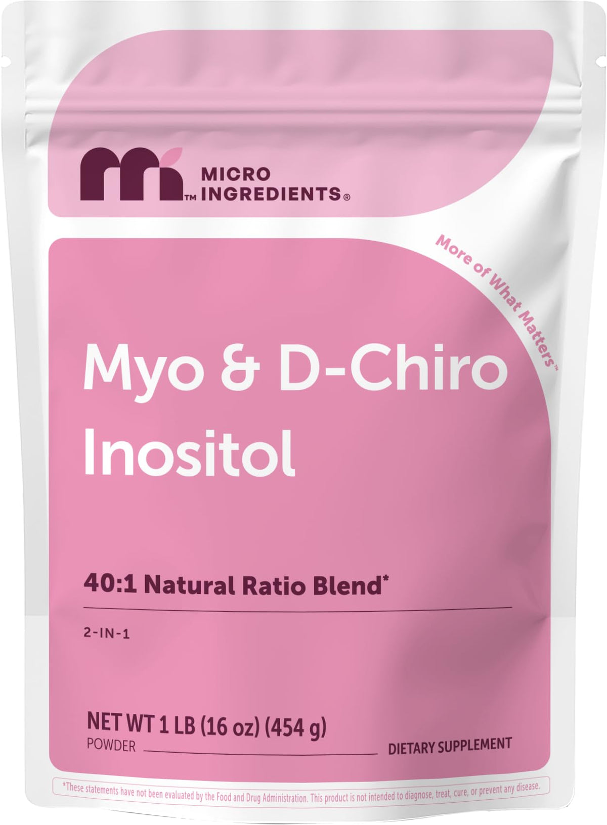 Micro Ingredients Myo-Inositol & D-Chiro Inositol Powder 454g front view