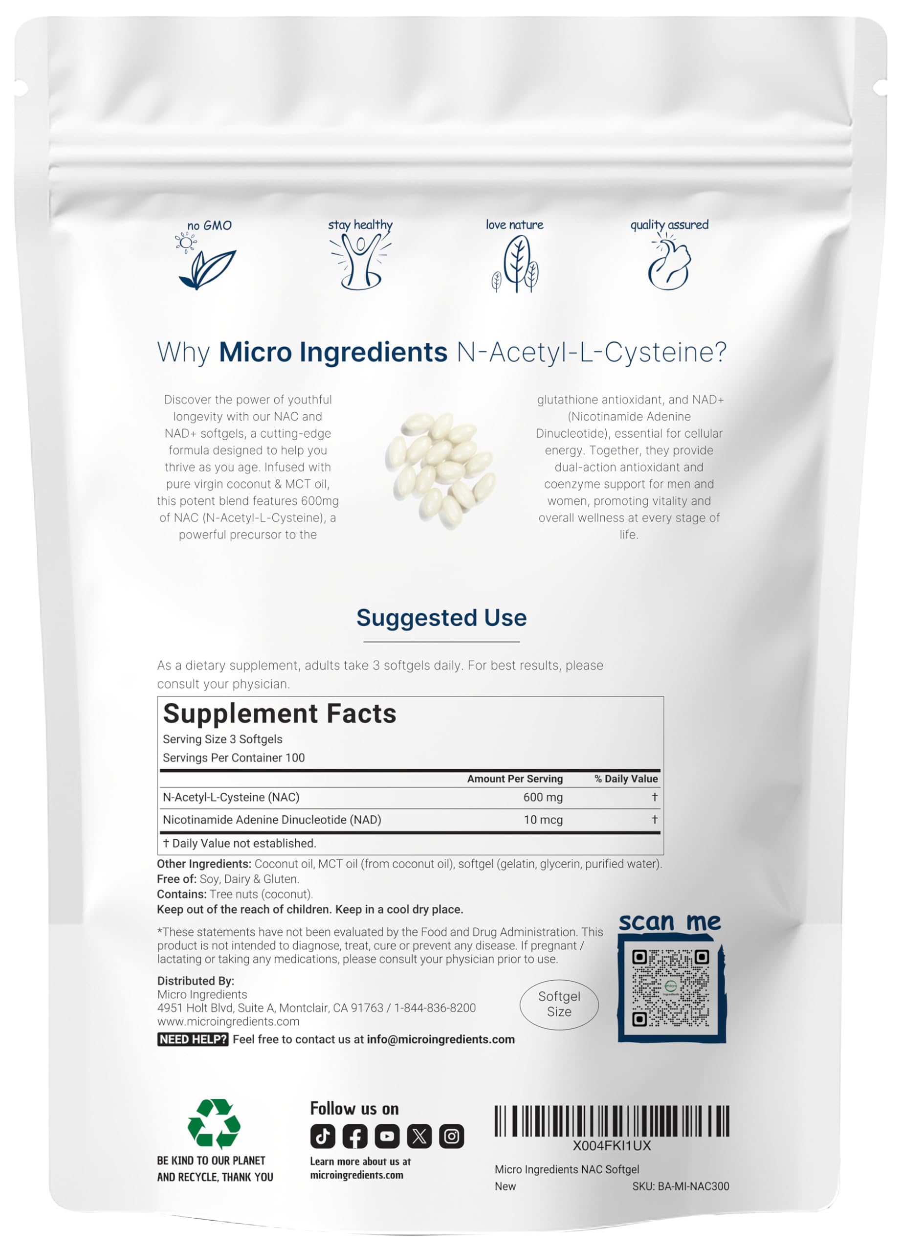 Micro Ingredients NAC softgel packaging