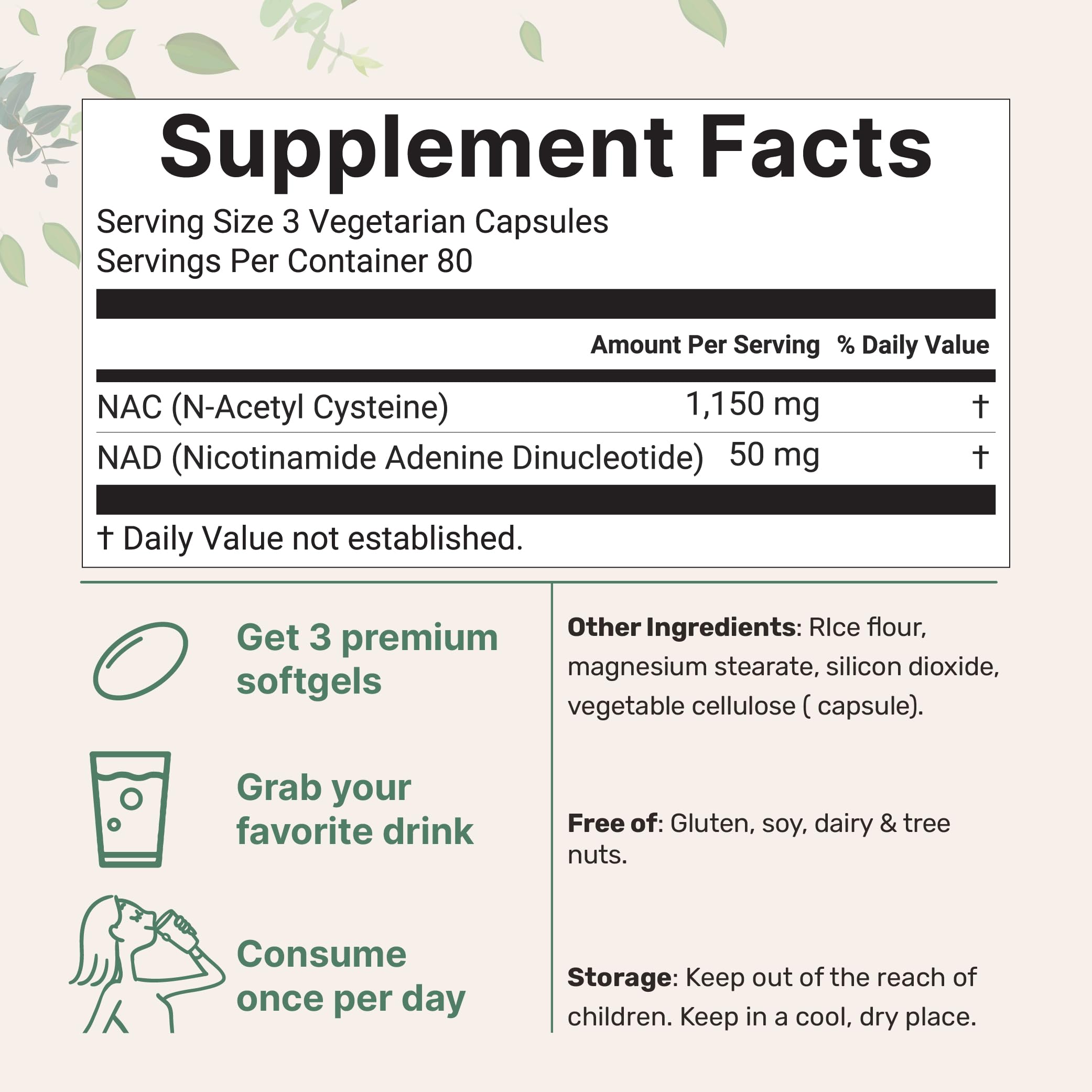 Micro Ingredients NAC with NAD+ Capsules bottle side view