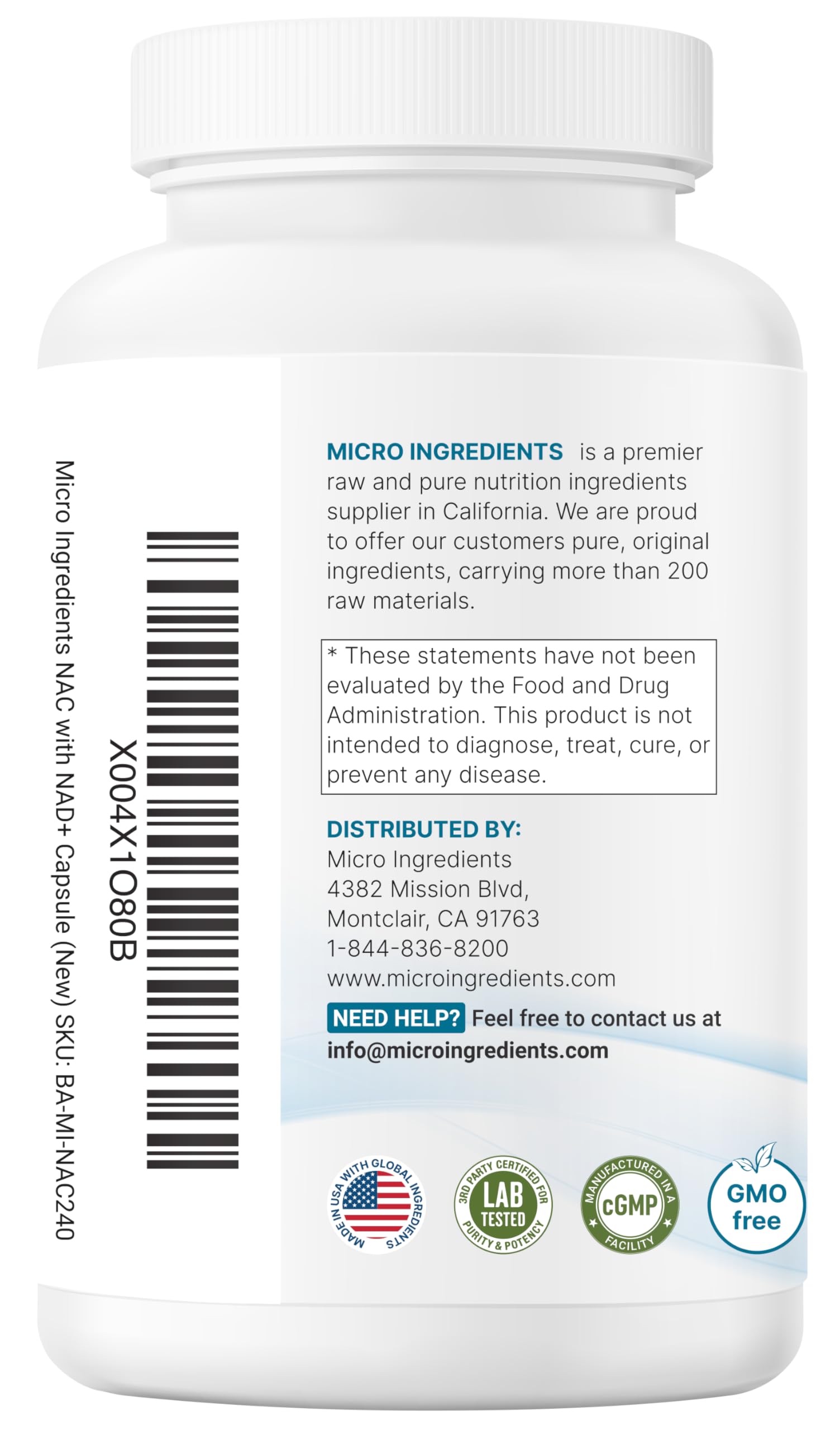 Micro Ingredients NAC with NAD+ Capsules packaging details