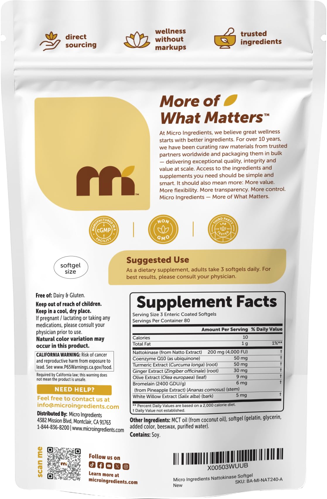 Micro Ingredients Nattokinase Softgels displayed with other supplements