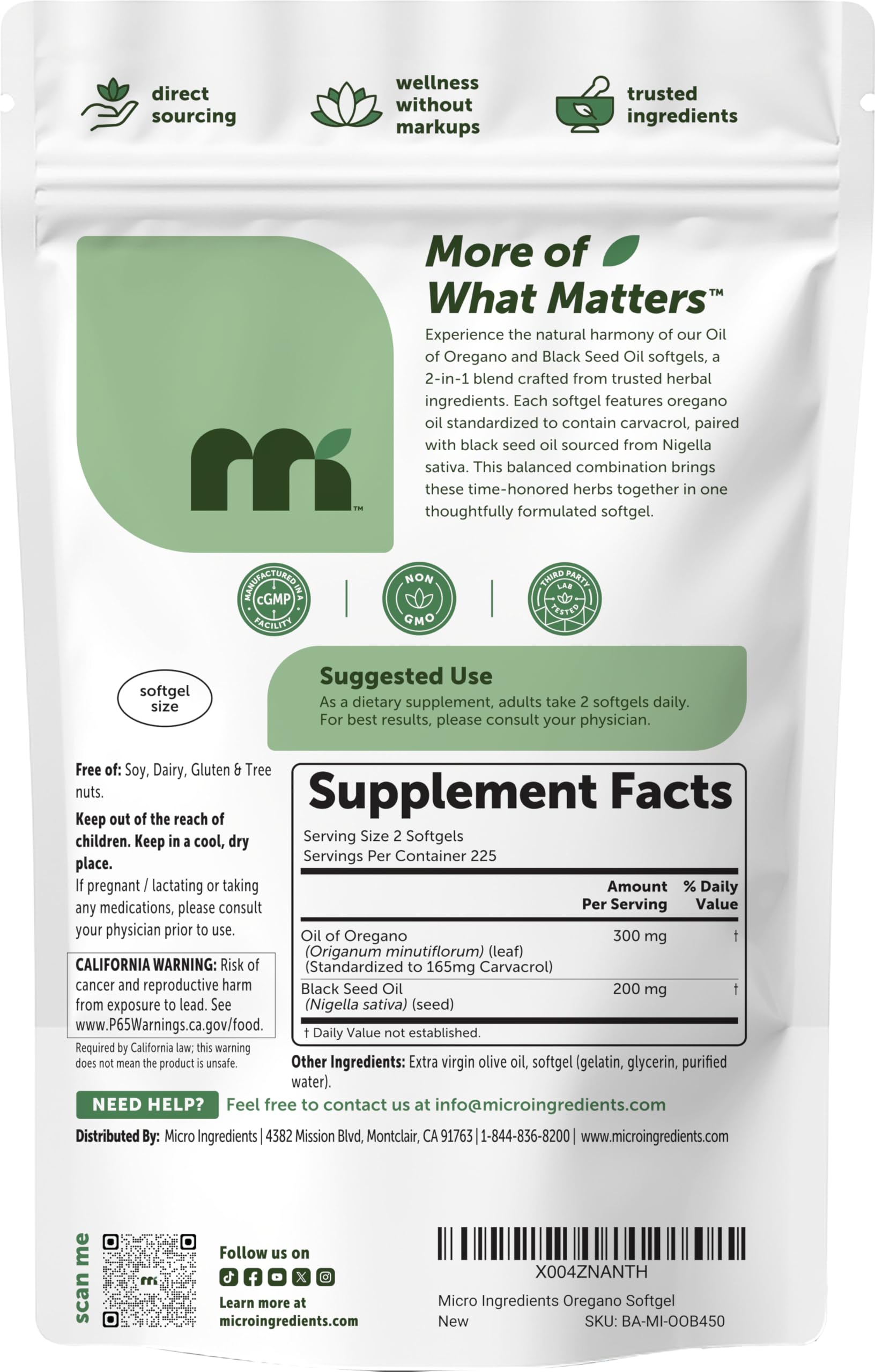 Micro Ingredients Oil of Oregano Softgels on a table