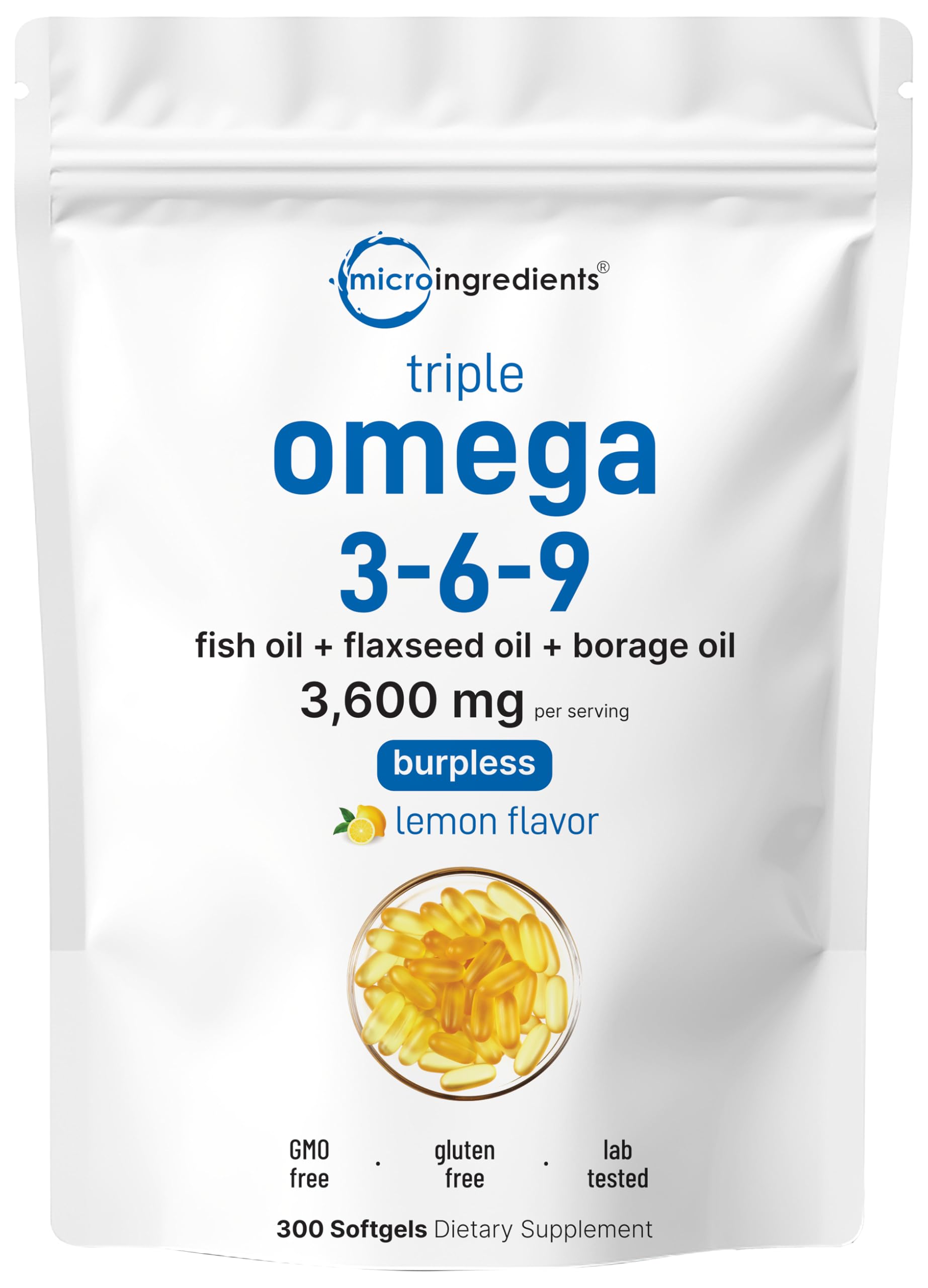 Micro Ingredients Omega 3-6-9 Fish Oil Softgel Complex front view