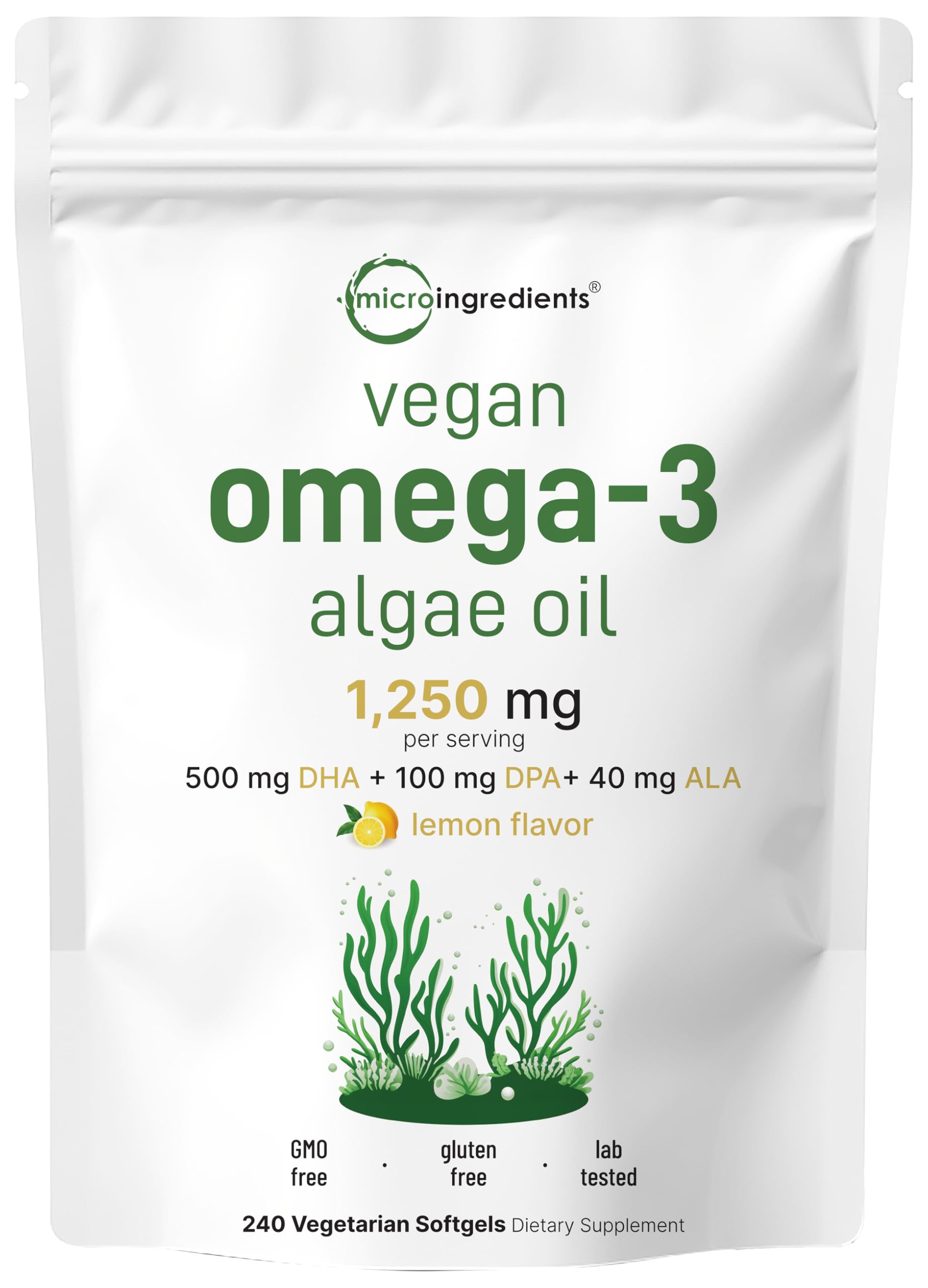 Micro Ingredients Omega-3 algae oil veggie softgels front view