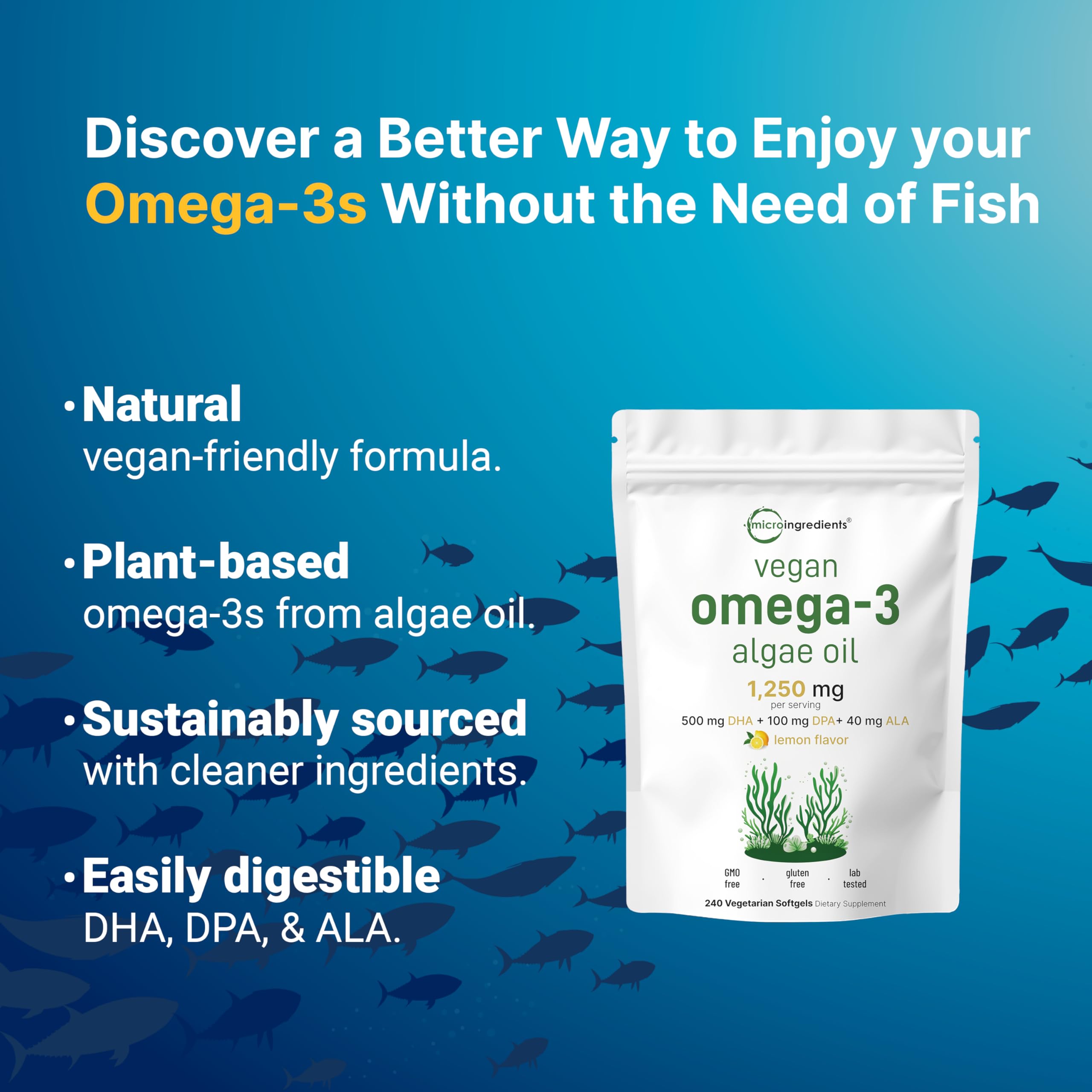 Micro Ingredients Omega-3 algae oil veggie softgels side view