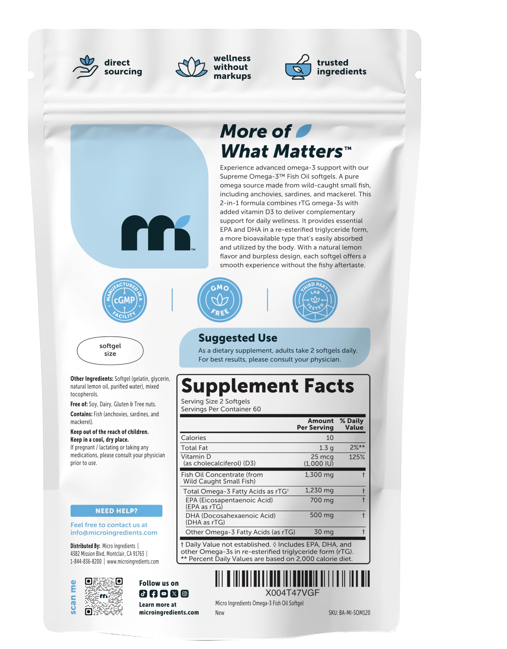 Micro Ingredients Omega-3 Fish Oil softgel on a spoon