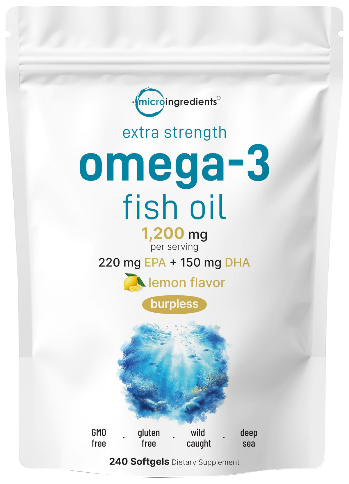 Micro Ingredients Omega-3 Fish Oil Softgels 1200mg front view