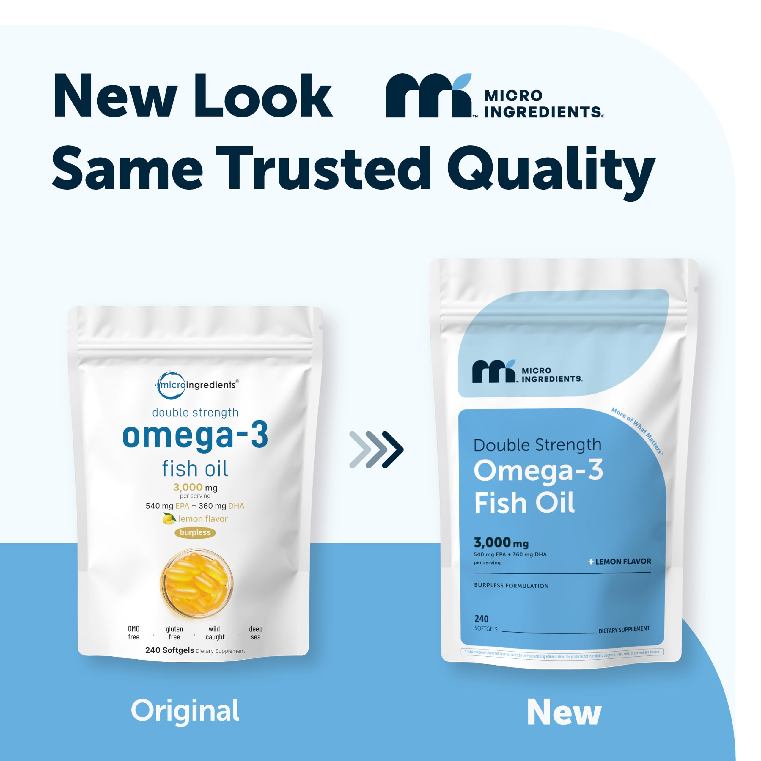 Micro Ingredients Omega-3 Fish Oil Softgels 3000mg side view