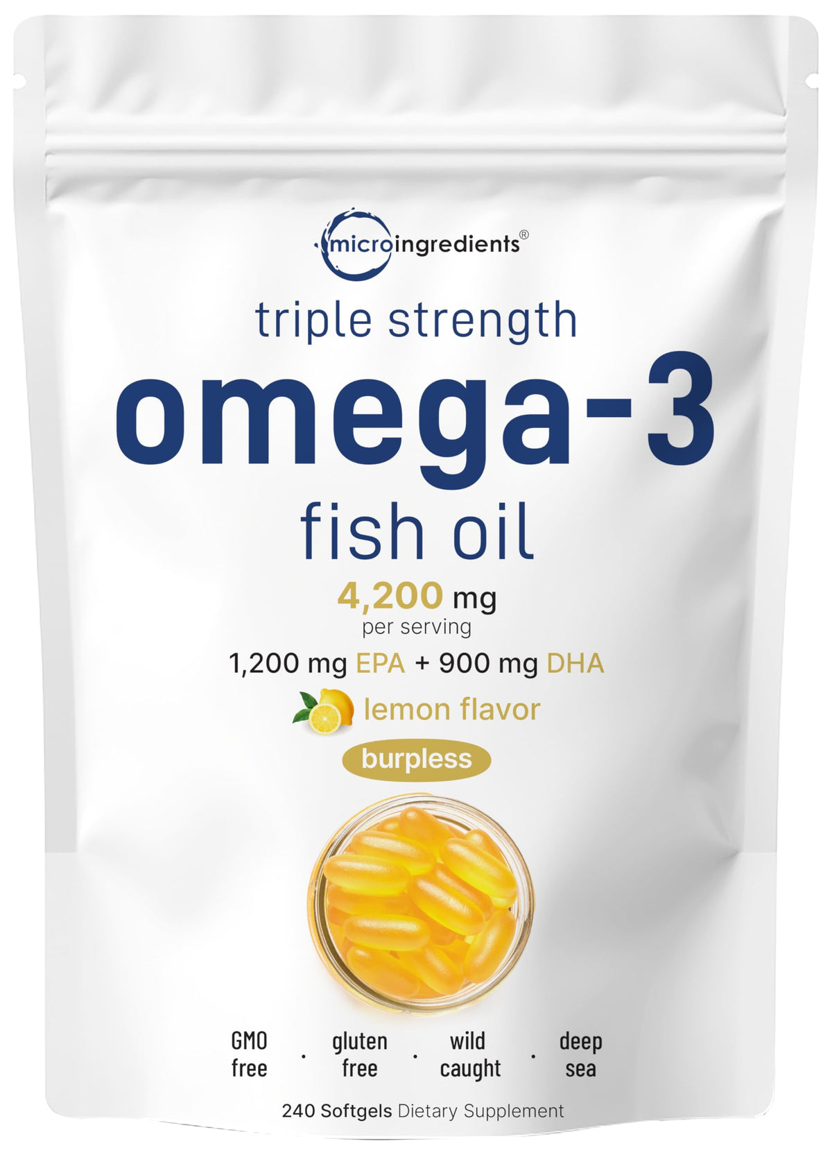 Micro Ingredients Omega-3 Fish Oil Softgels 4200mg front view