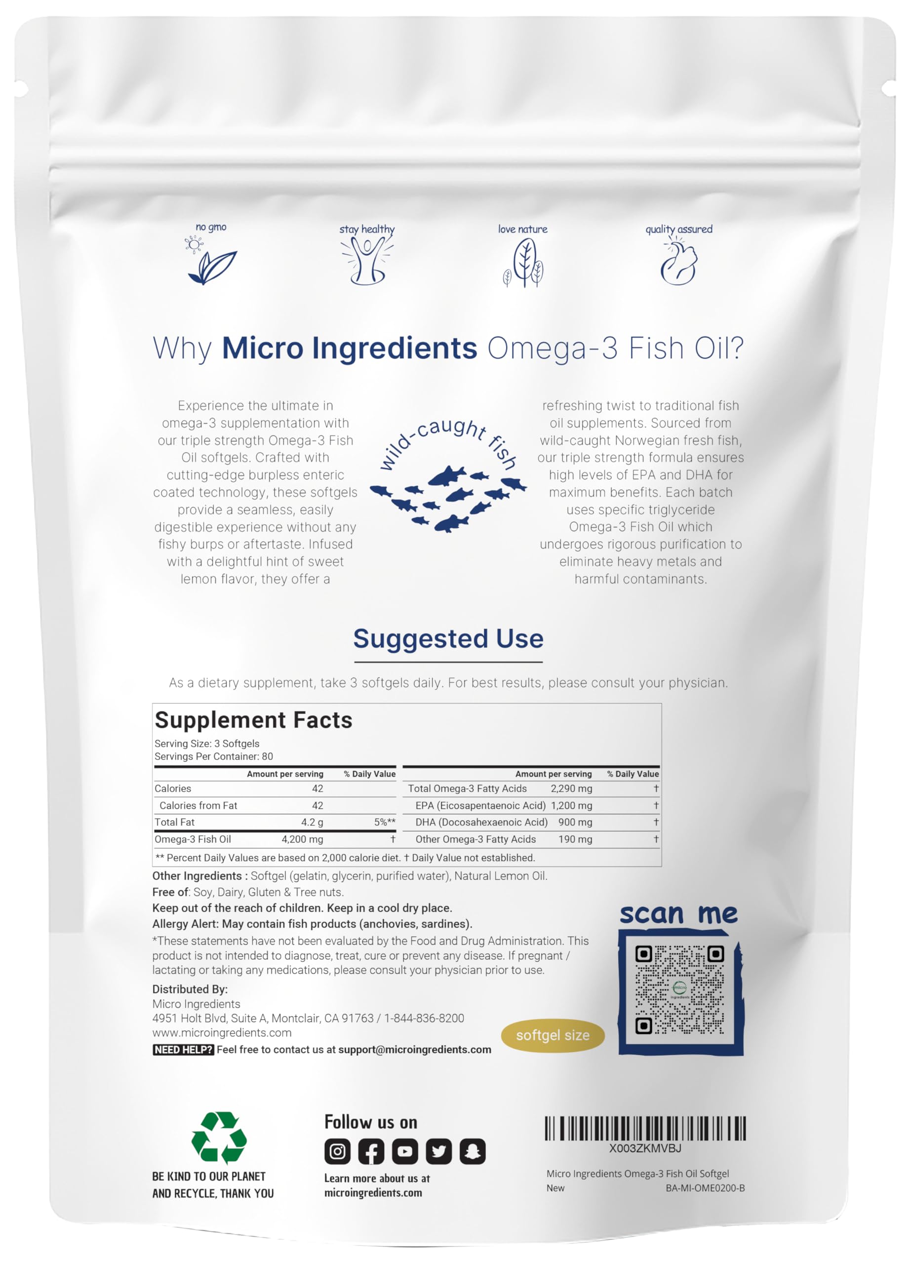 Micro Ingredients Omega-3 Fish Oil Softgels on a wooden table