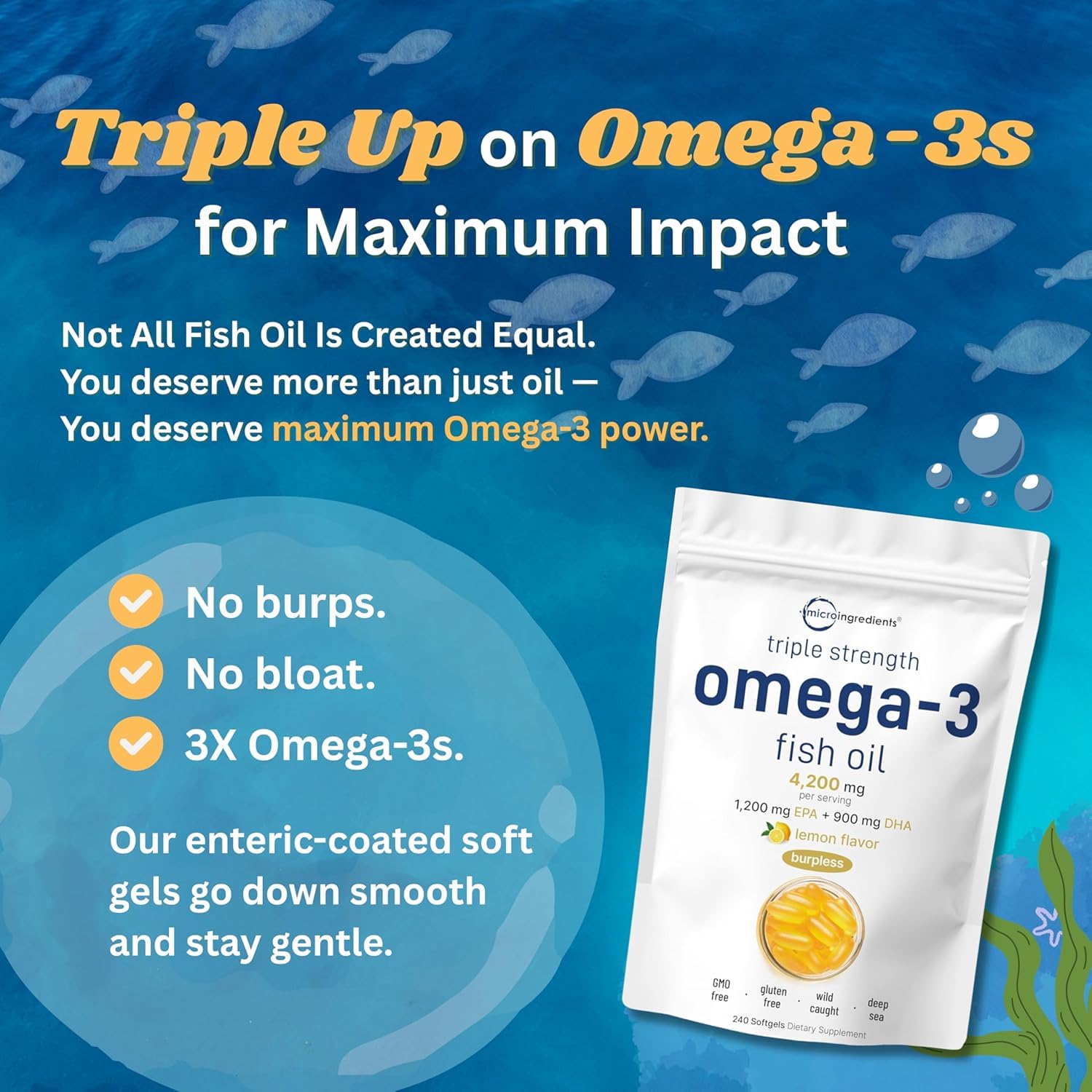 Micro Ingredients Omega-3 Fish Oil Softgels with lemon flavour