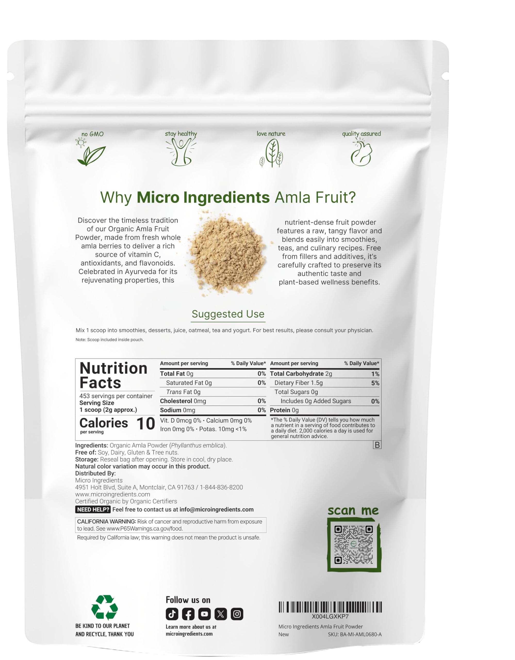 Micro Ingredients Organic Amla Powder packaging details