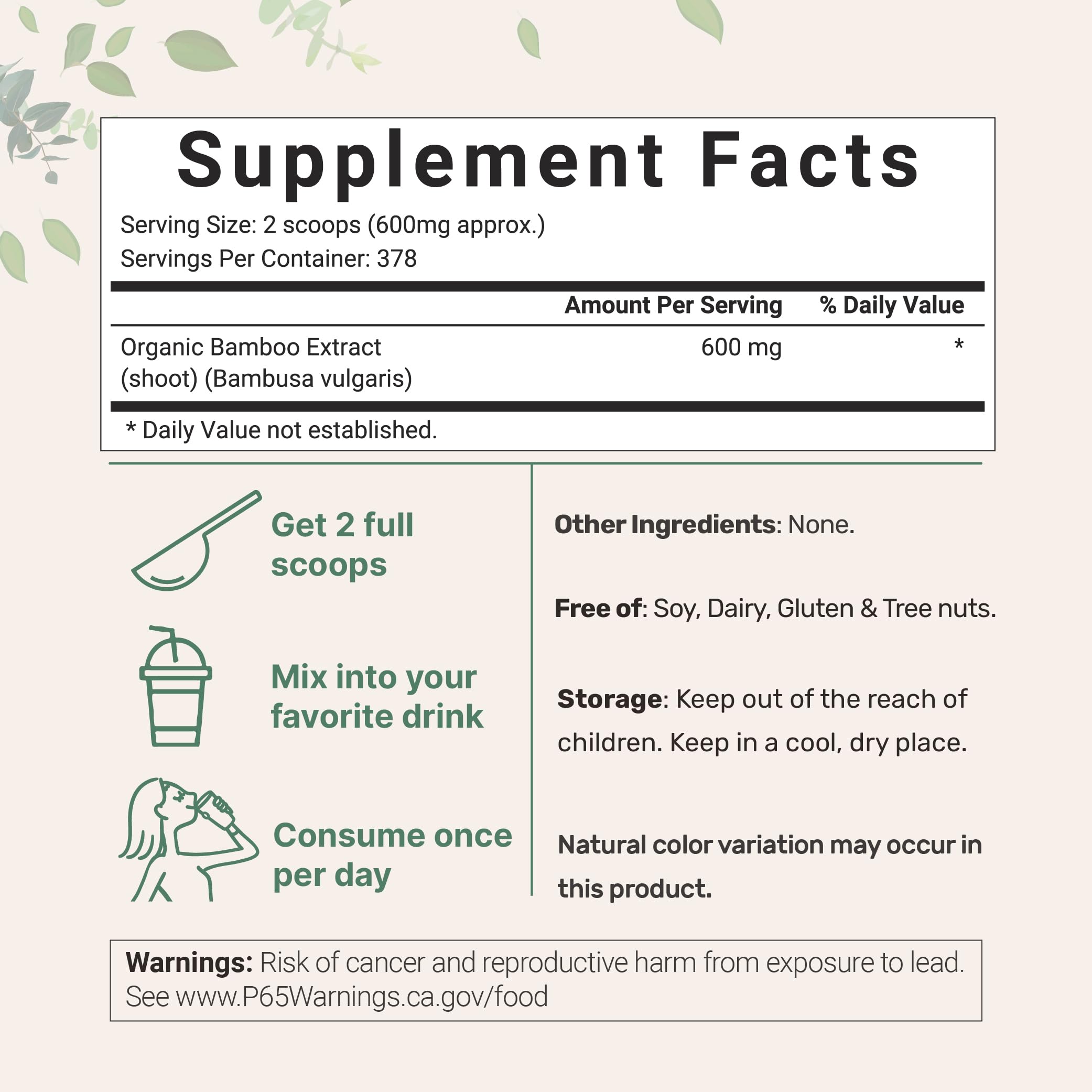 Micro Ingredients Organic Bamboo Extract Powder scoop and powder