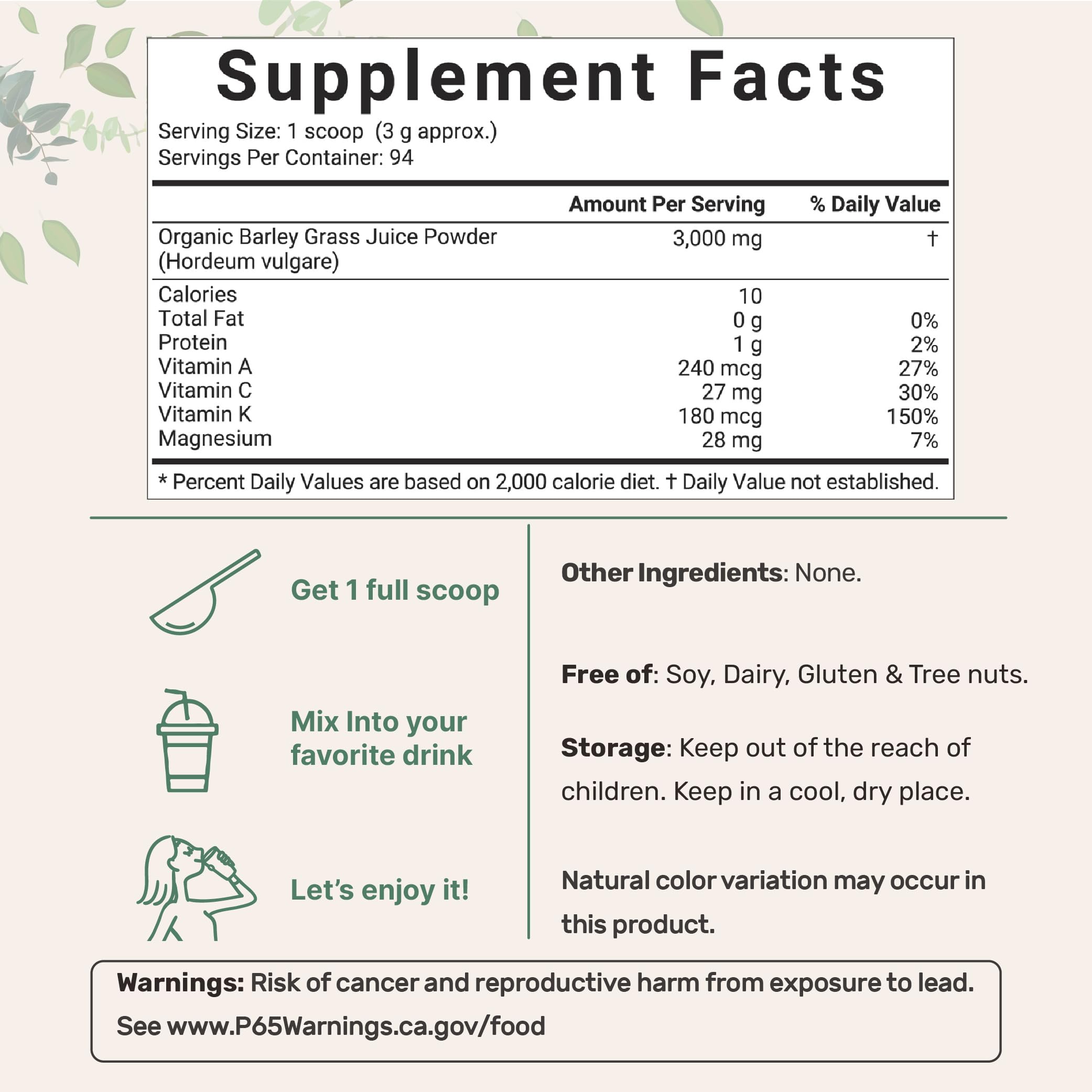 Micro Ingredients Organic Barley Grass Juice Powder packaging