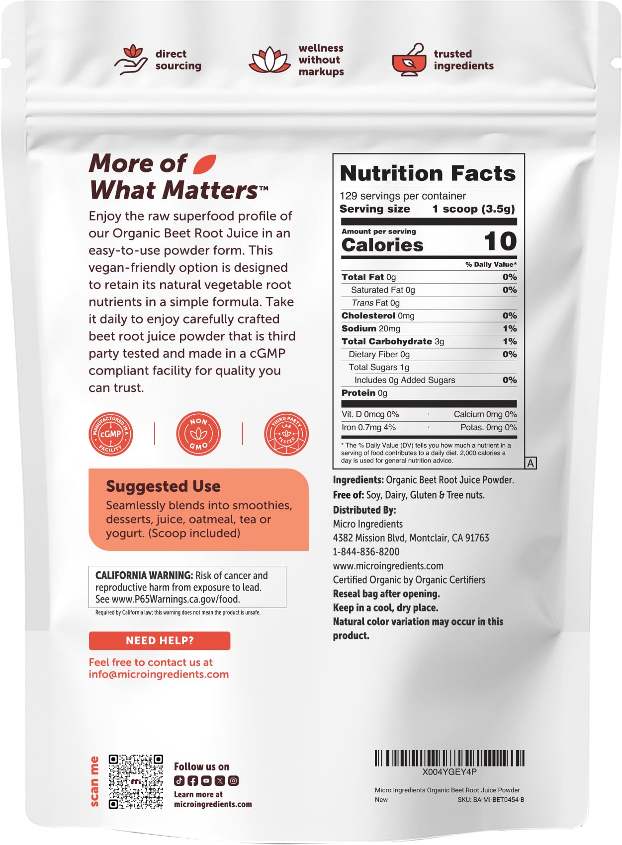 Micro Ingredients Organic Beet Root Juice Powder on kitchen counter