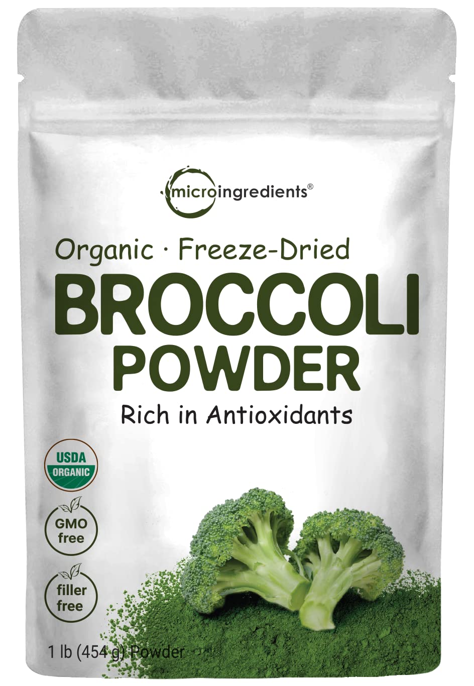 Micro Ingredients Organic Broccoli Sprout Powder 1 Pound front view