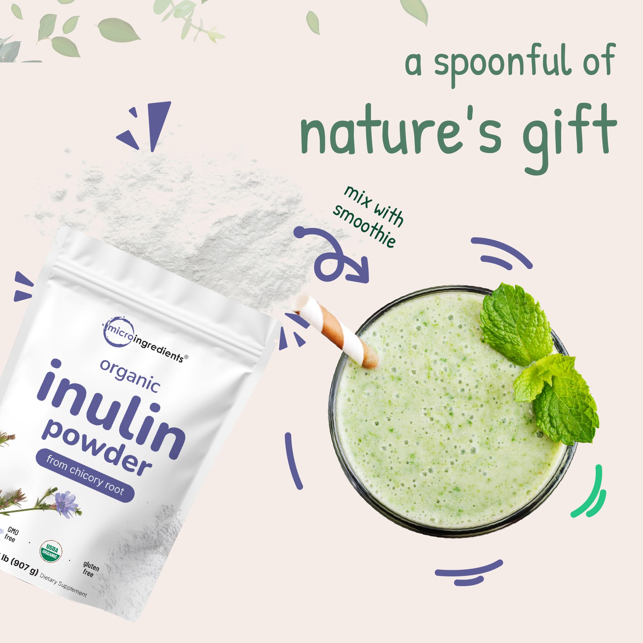 Micro Ingredients Organic Chicory Root Inulin Powder serving size