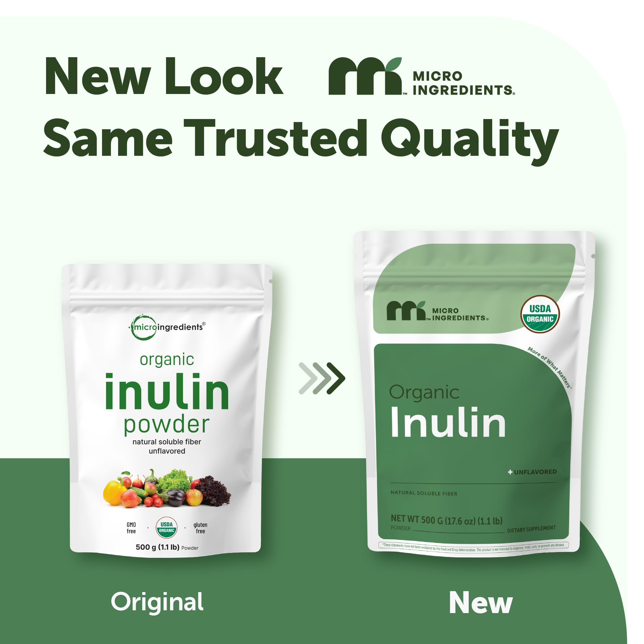 Micro Ingredients Organic Inulin Powder 500g back view with nutritional information
