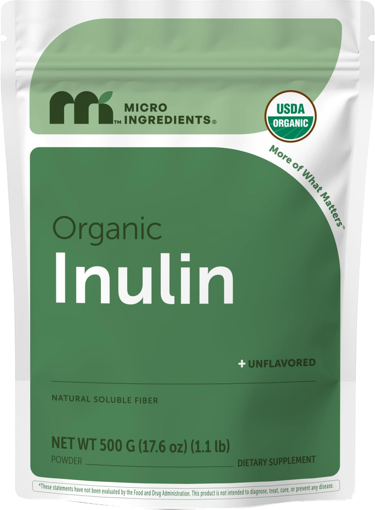 Micro Ingredients Organic Inulin Powder 500g front view
