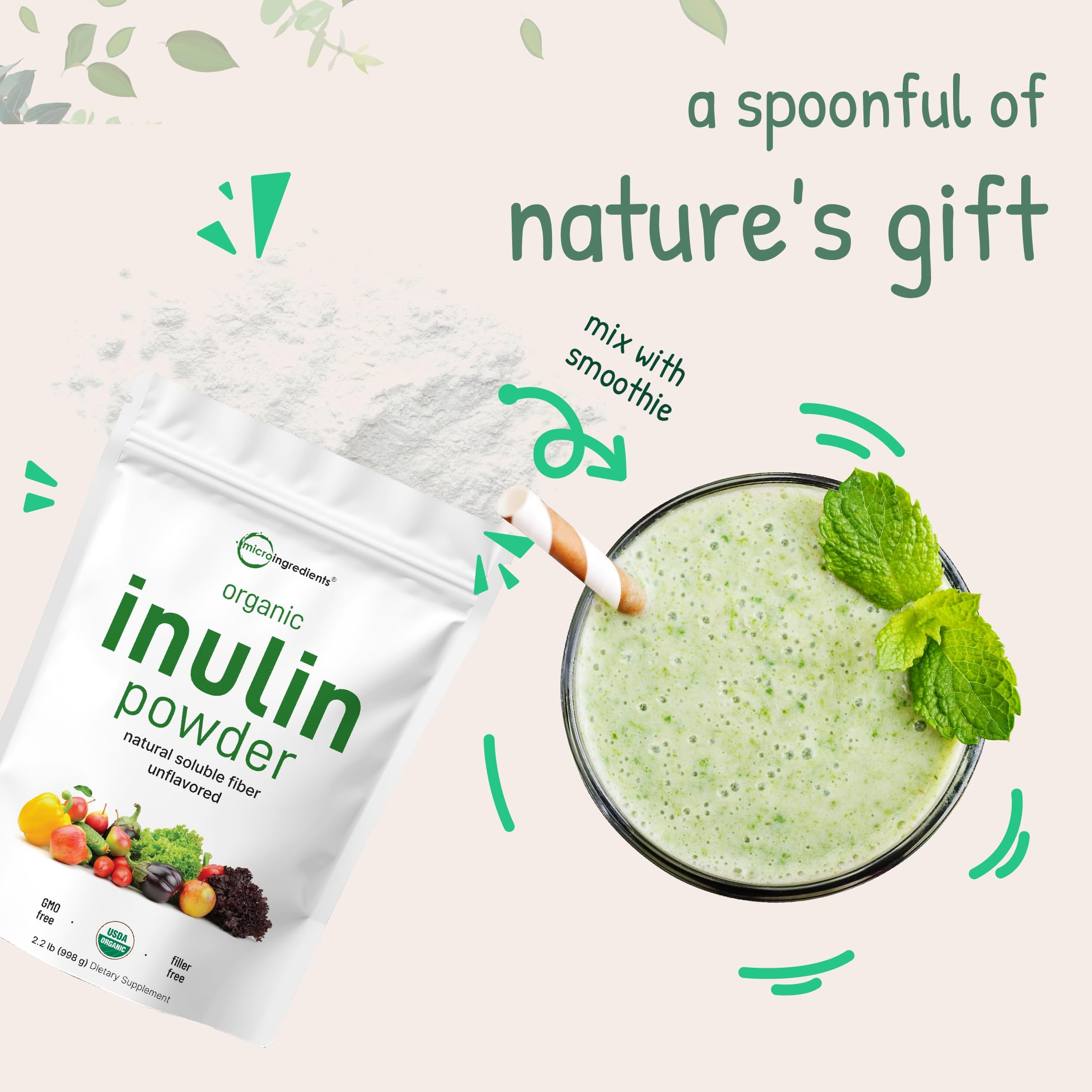 Micro Ingredients Organic Inulin Powder in a smoothie