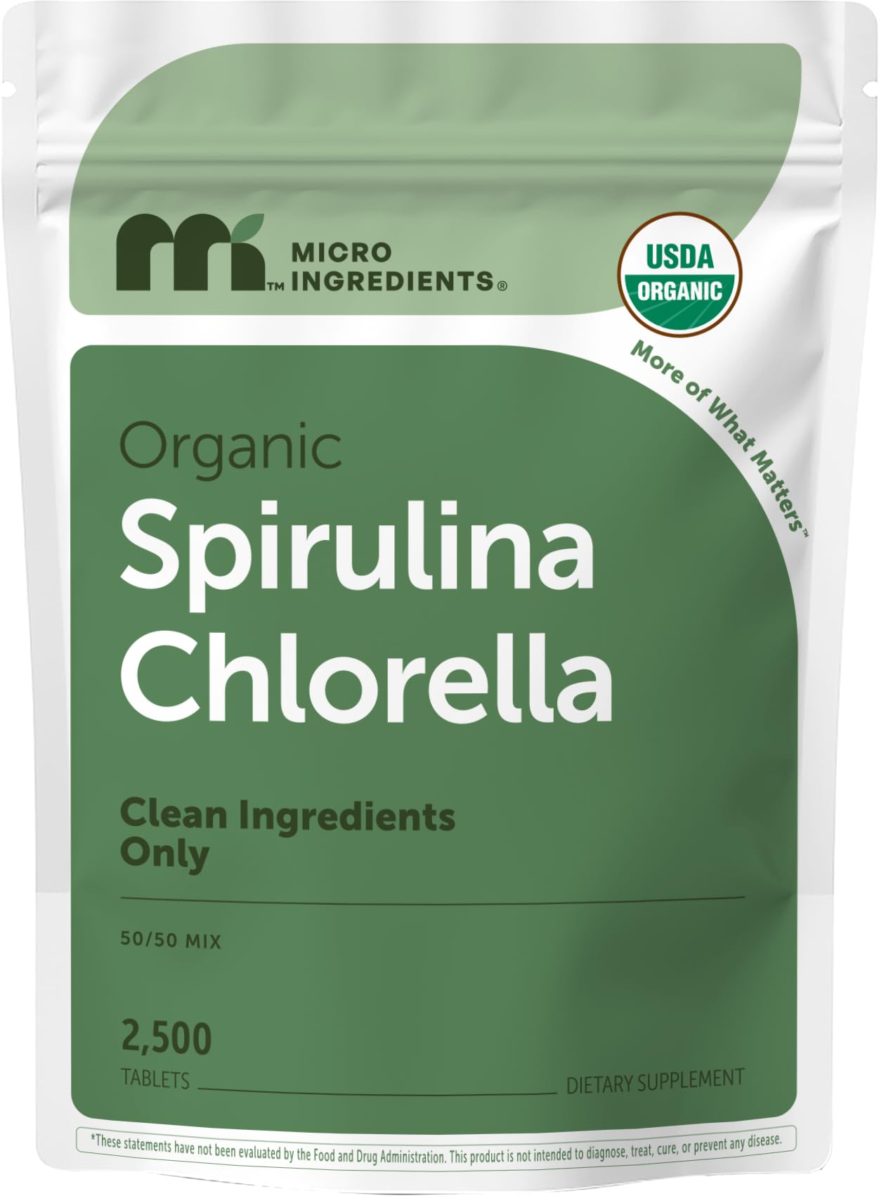 Micro Ingredients Organic Spirulina Chlorella Mini-Tablets packaging front view