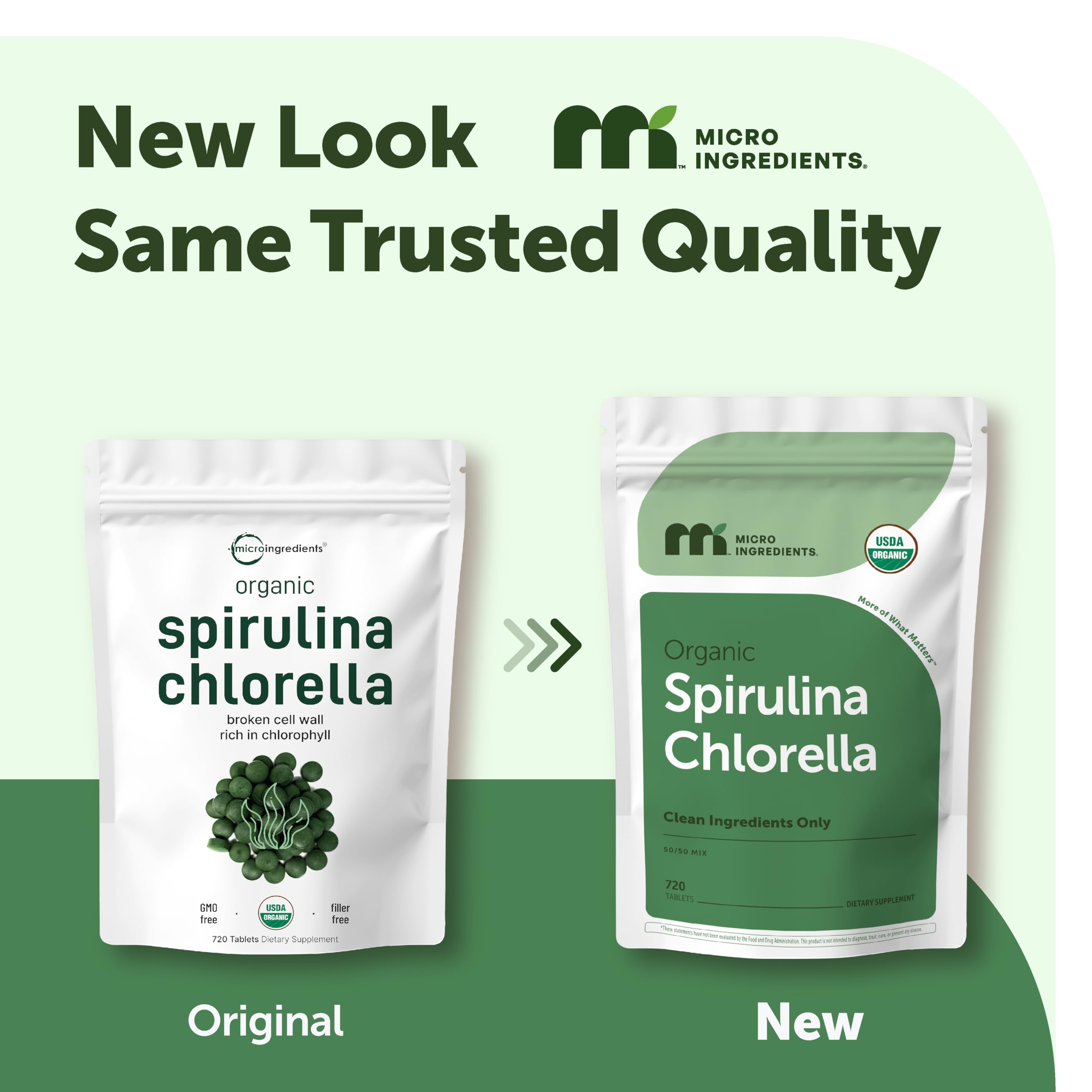 Micro Ingredients Organic Spirulina Chlorella Tablets showing tablet size