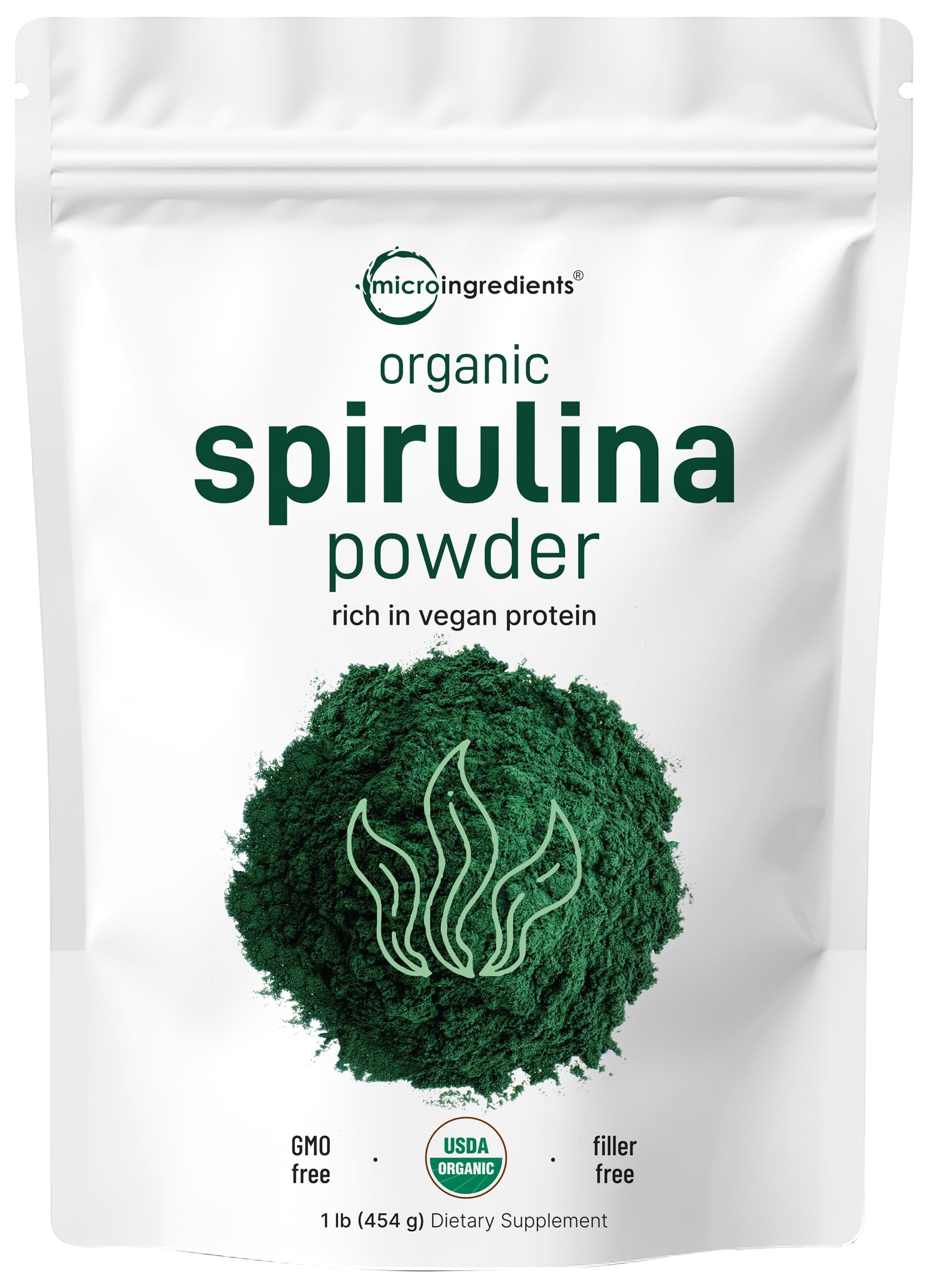 Micro Ingredients Organic Spirulina Powder 1 Pound packaging front view