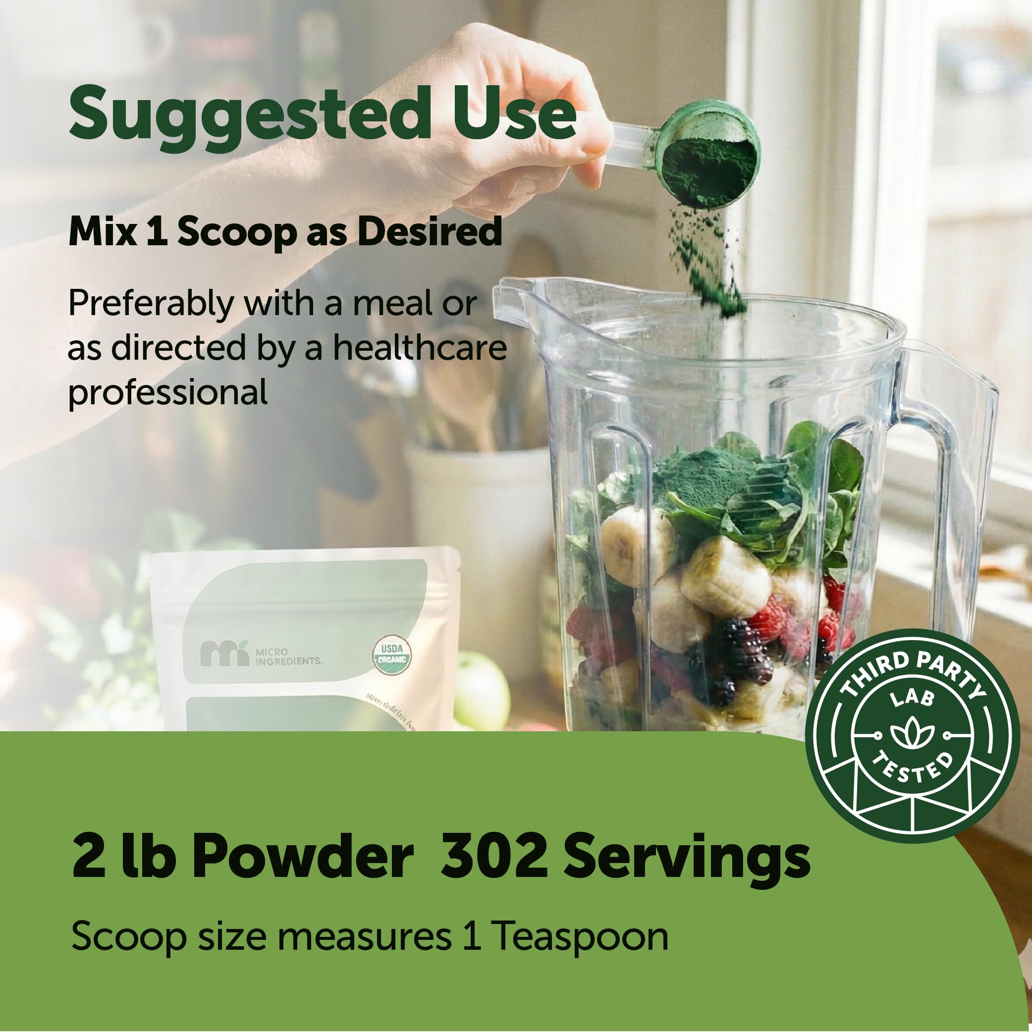 Micro Ingredients Organic Spirulina Powder 930g in a smoothie