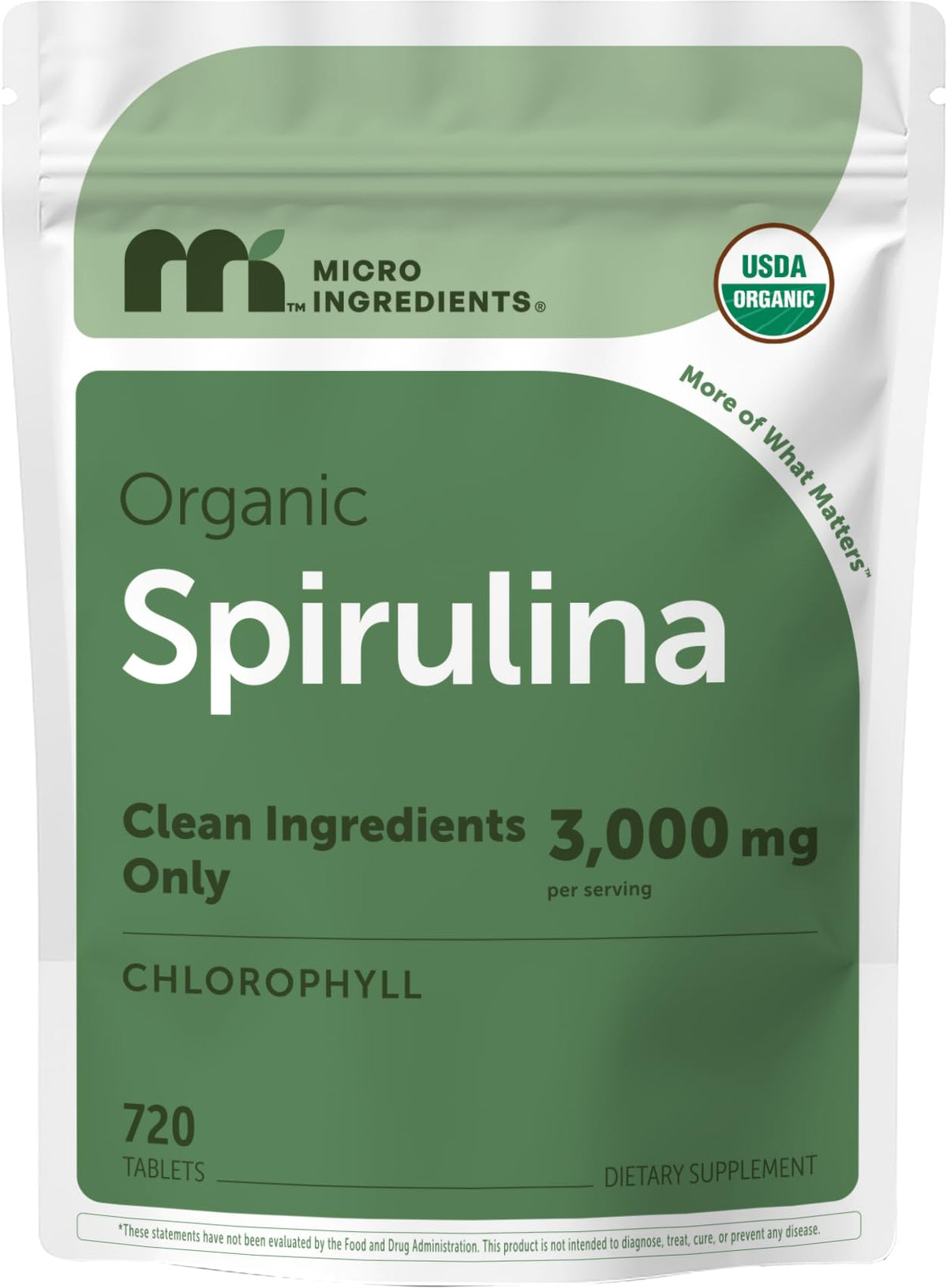 Micro Ingredients Organic Spirulina Tablets 3000mg front view