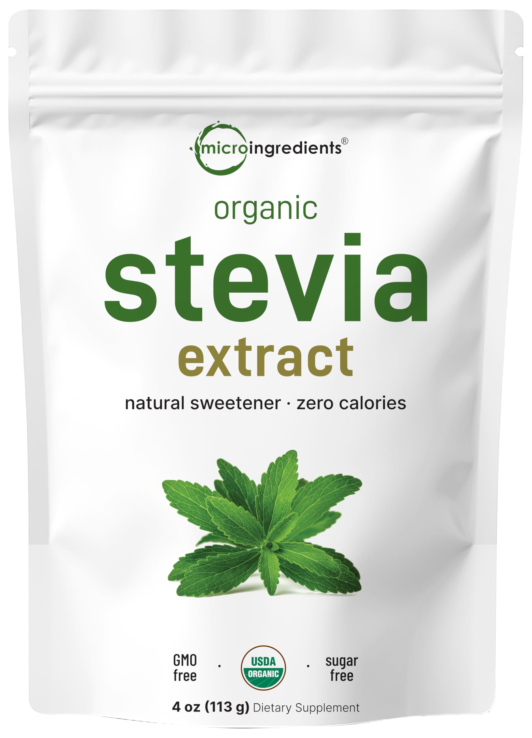 Micro Ingredients Organic Stevia Powder 4 Ounce front view