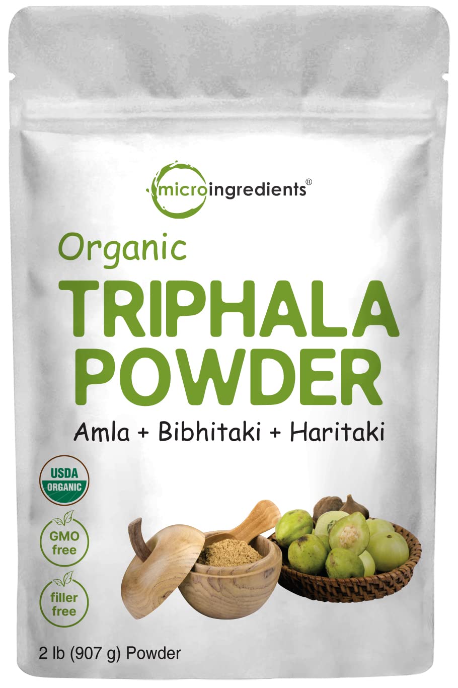 Micro Ingredients Organic Triphala Powder front view packaging