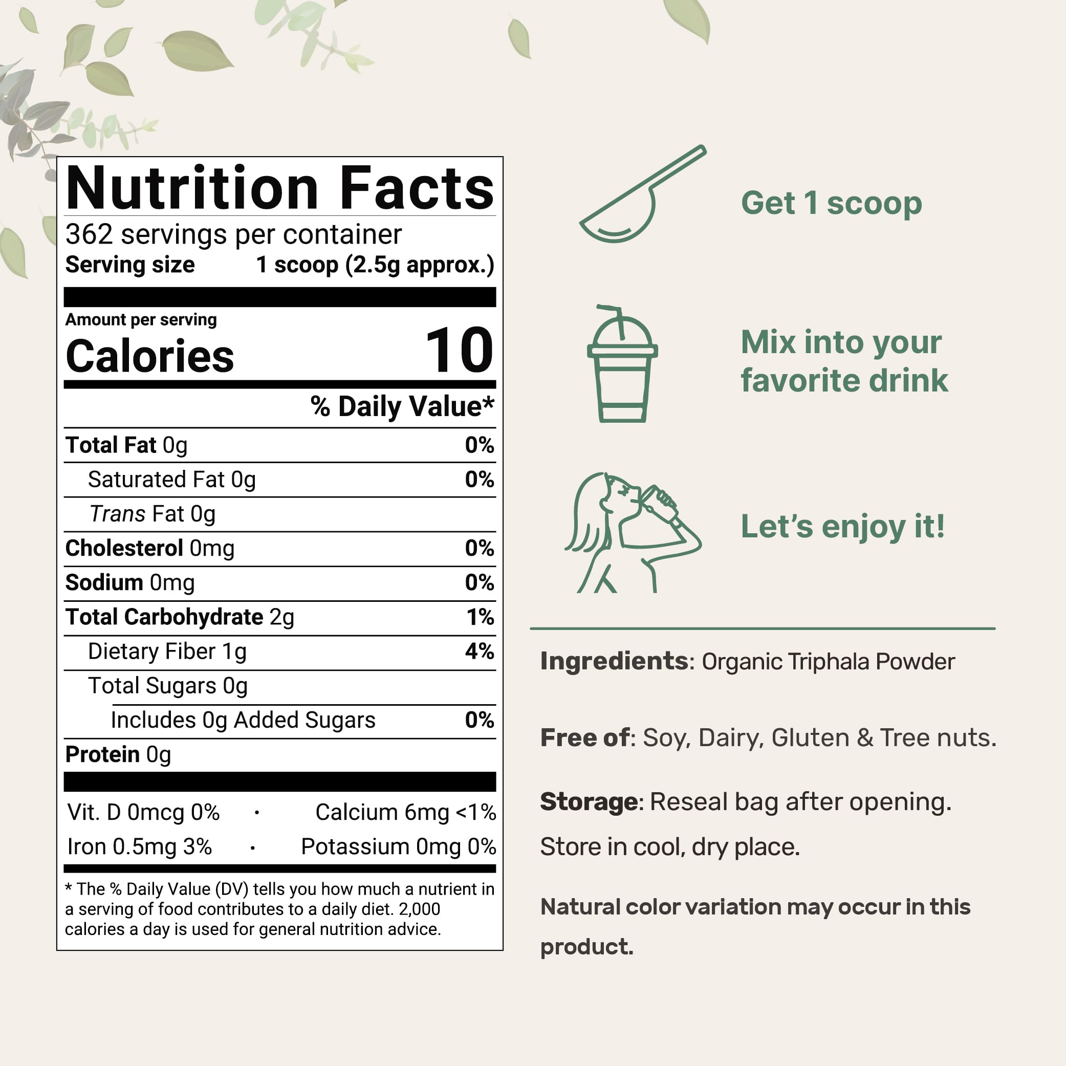 Micro Ingredients Organic Triphala Powder side view with scoop
