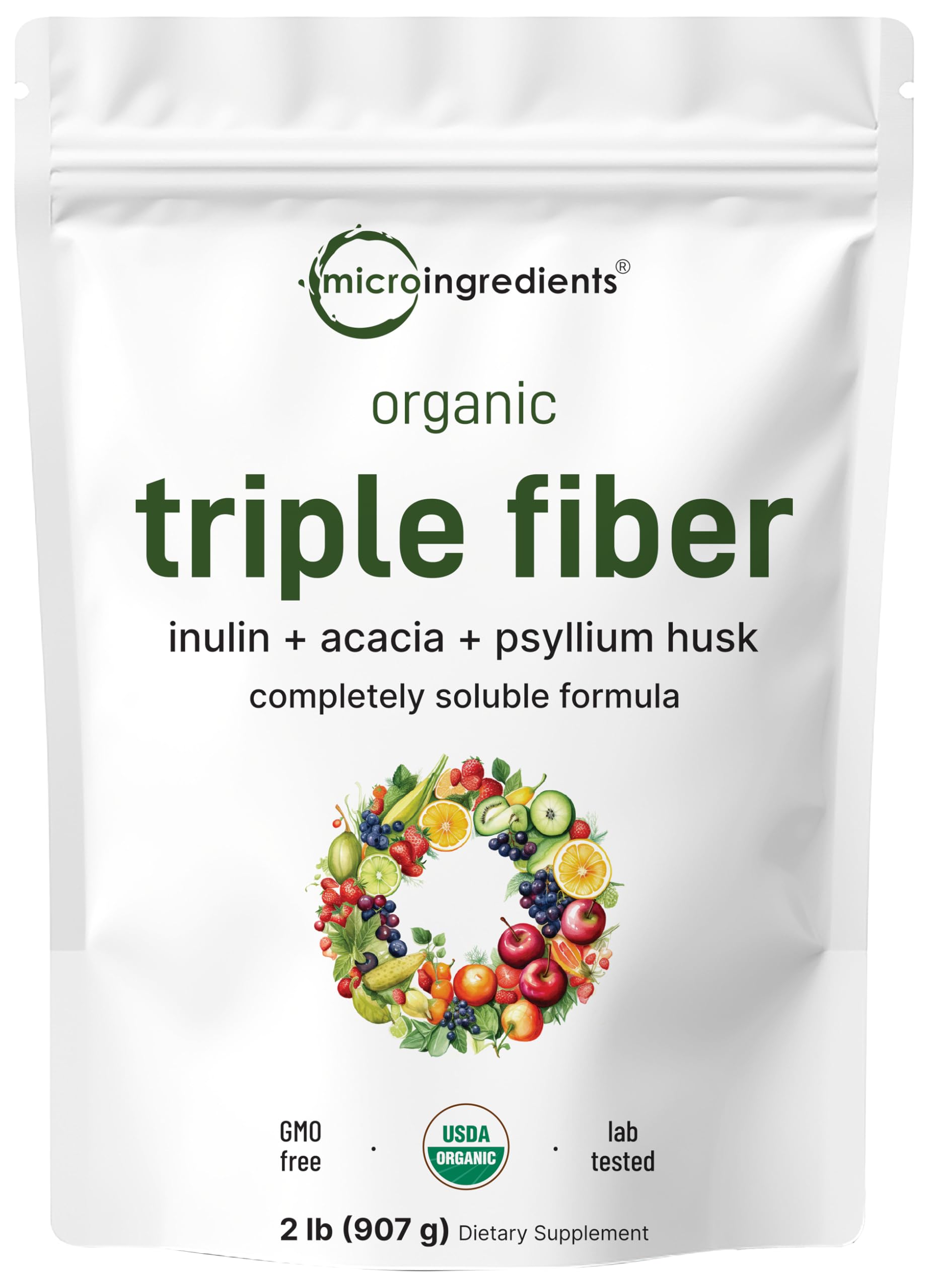 Micro Ingredients Organic Triple Soluble Fiber Powder front view packaging