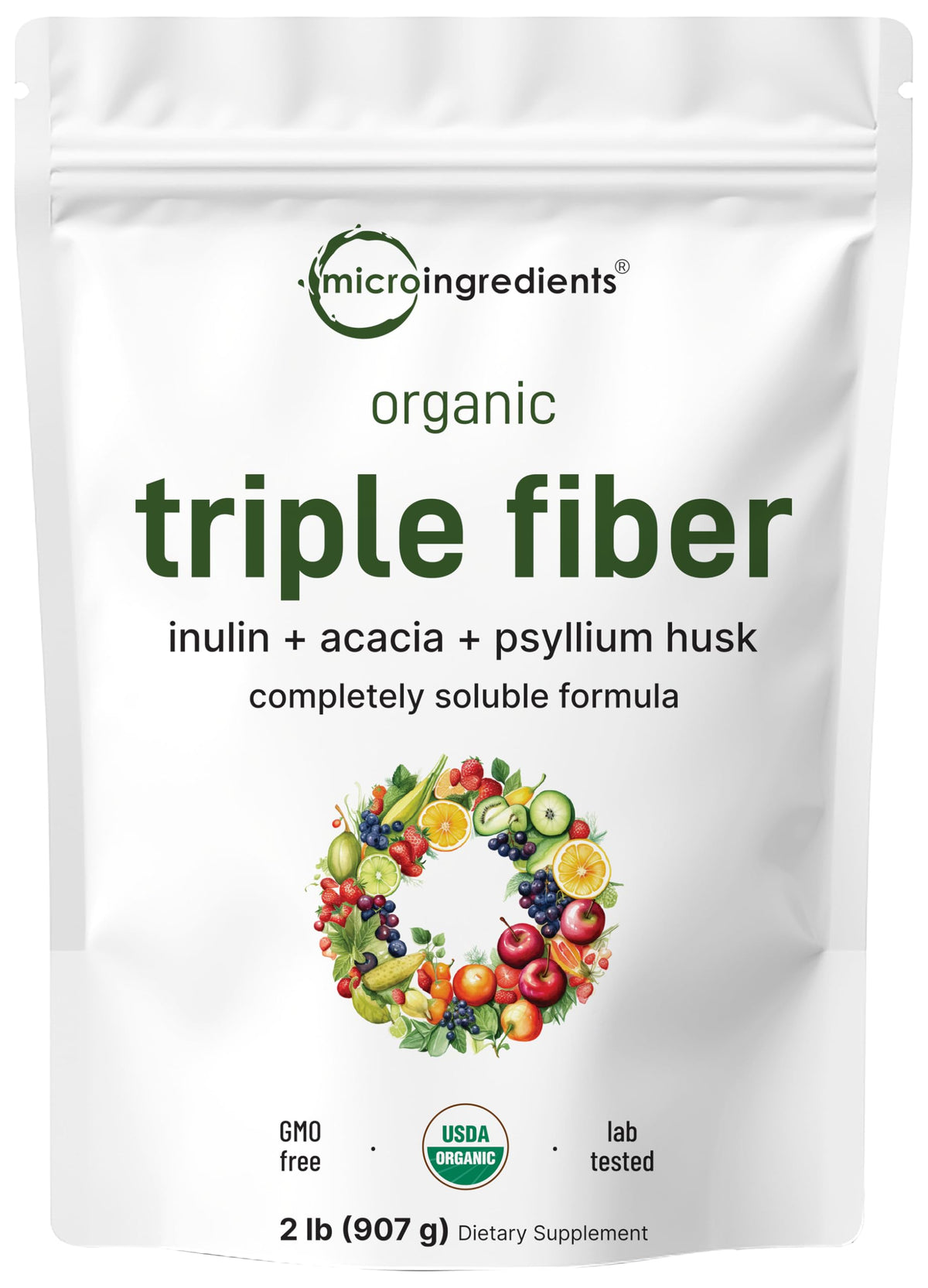 Micro Ingredients Organic Triple Soluble Fiber Powder front view packaging