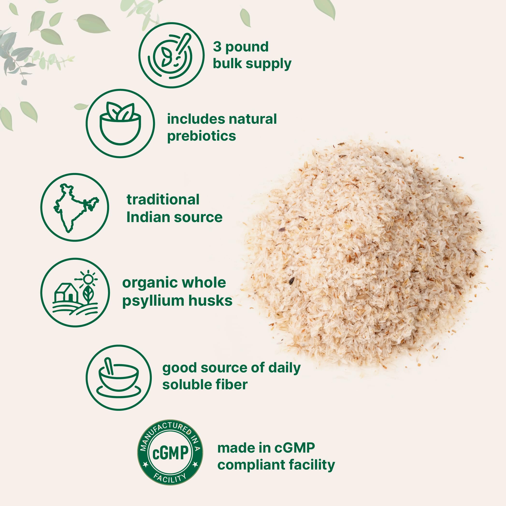 Micro Ingredients Organic Whole Psyllium Husks 1361g in a bowl