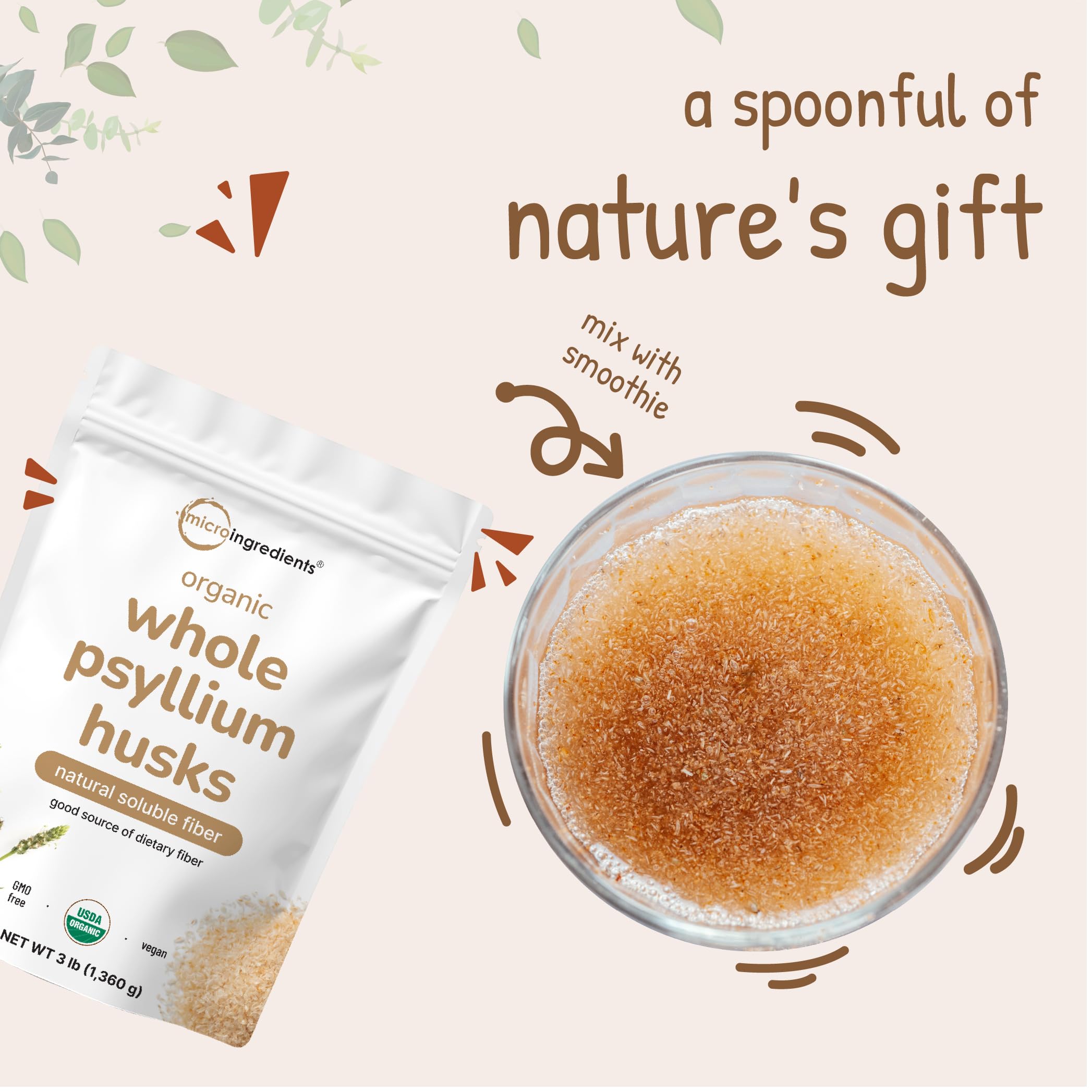 Micro Ingredients Organic Whole Psyllium Husks 1361g on a kitchen counter