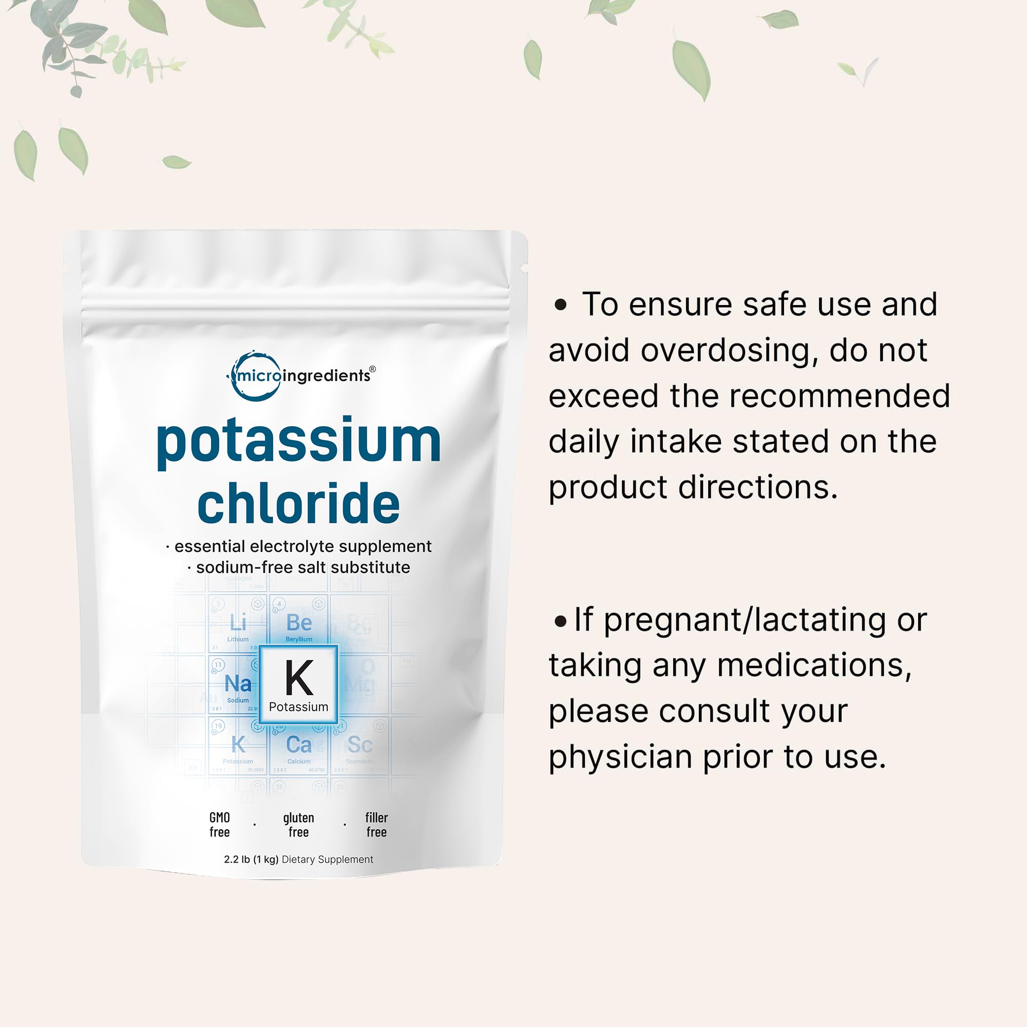 Micro Ingredients Potassium Chloride Powder 1kg side view