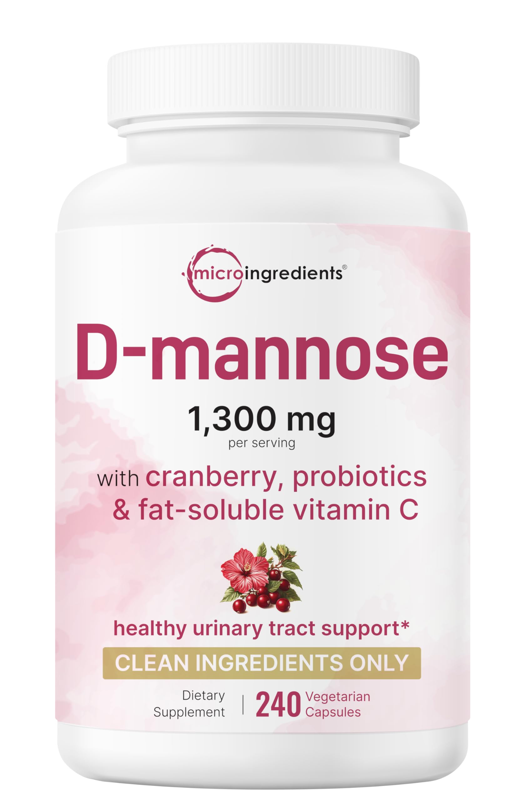 Micro Ingredients Pure D-Mannose Veggie Capsules 240 count front view
