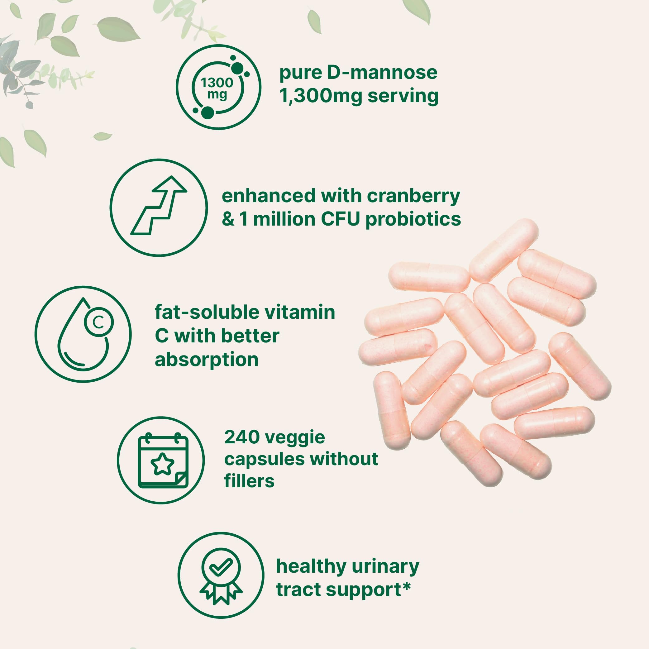 Micro Ingredients Pure D-Mannose Veggie Capsules with Cranberry ingredients close-up