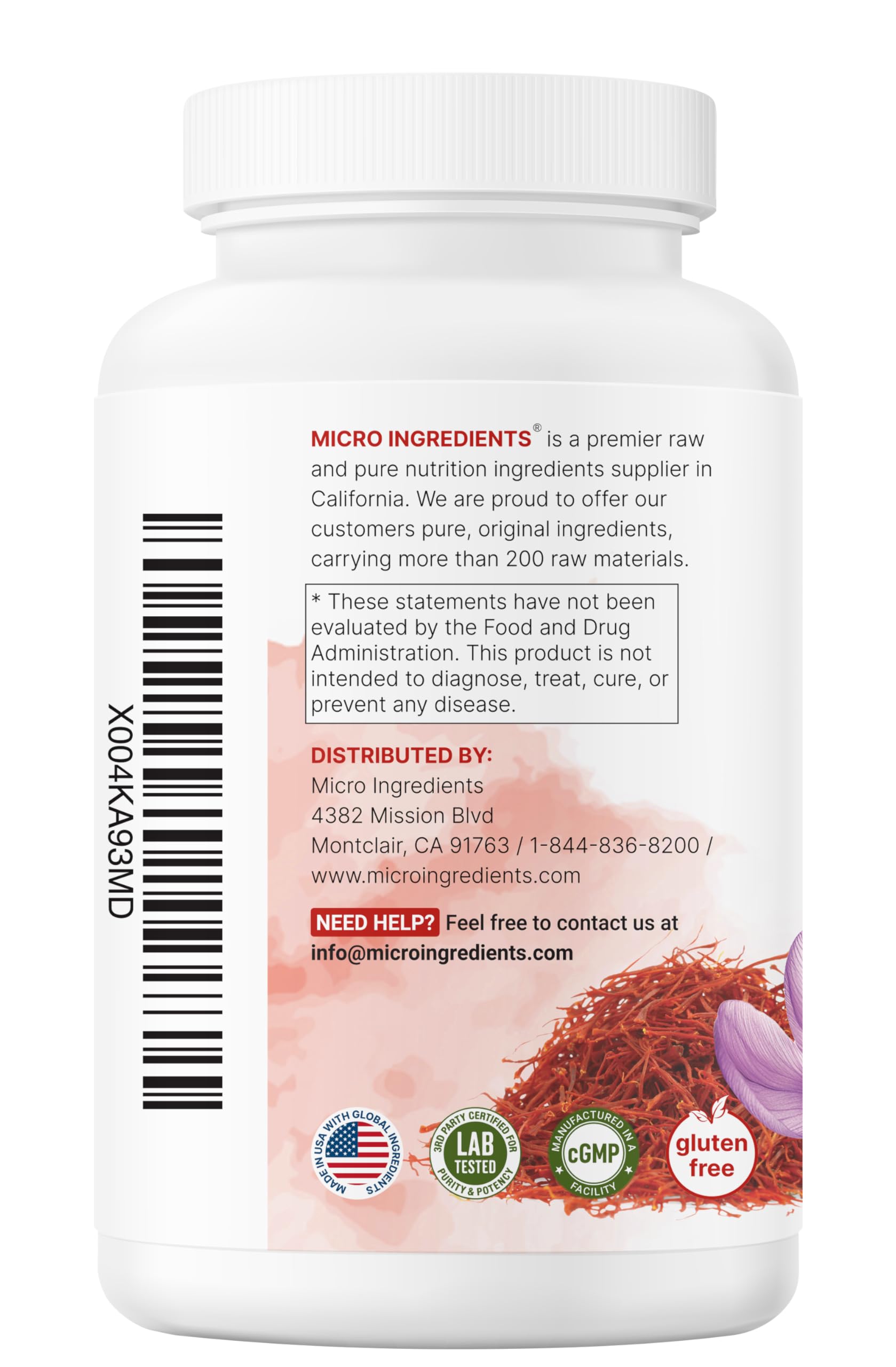 Micro Ingredients Pure Saffron Extract bottle with a measuring spoon