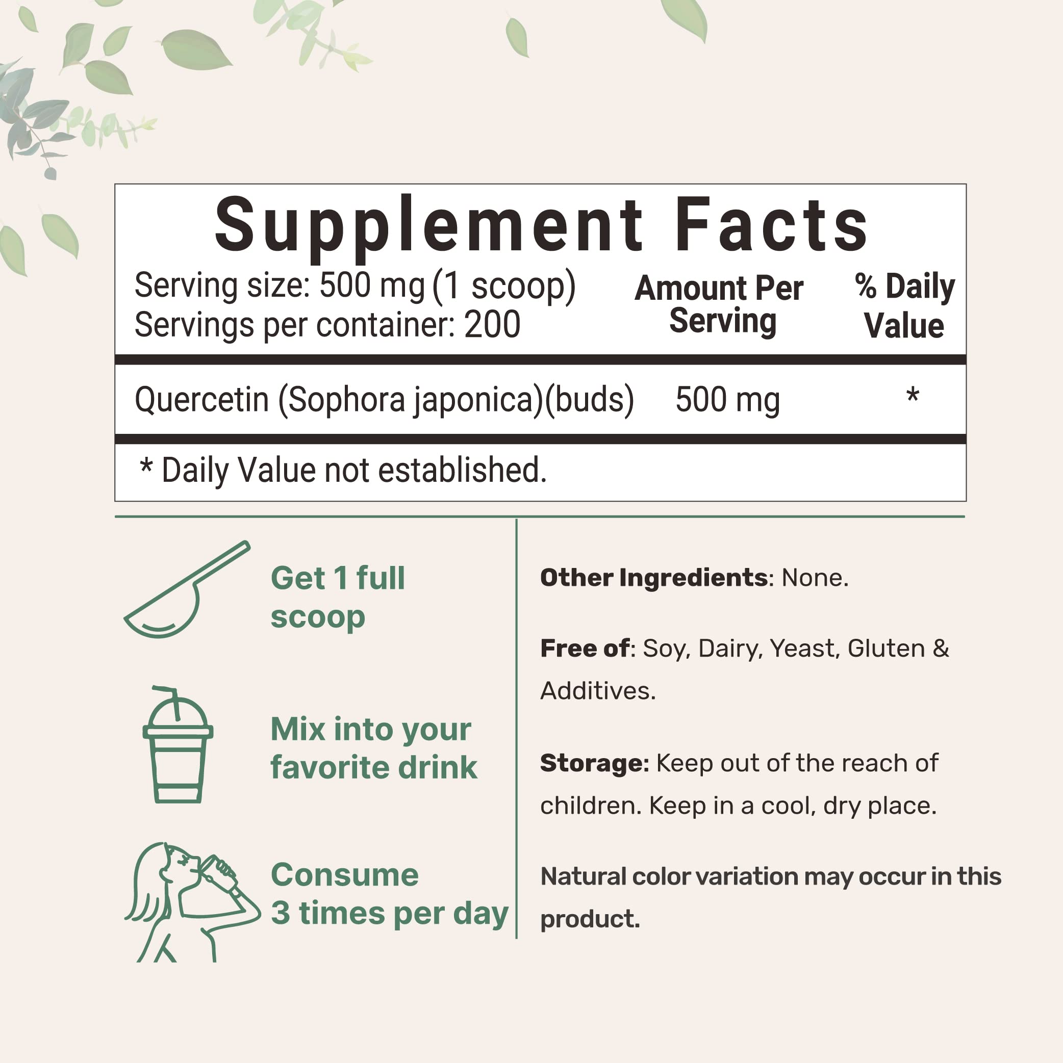 Micro Ingredients Quercetin Dihydrate Powder 100g packaging