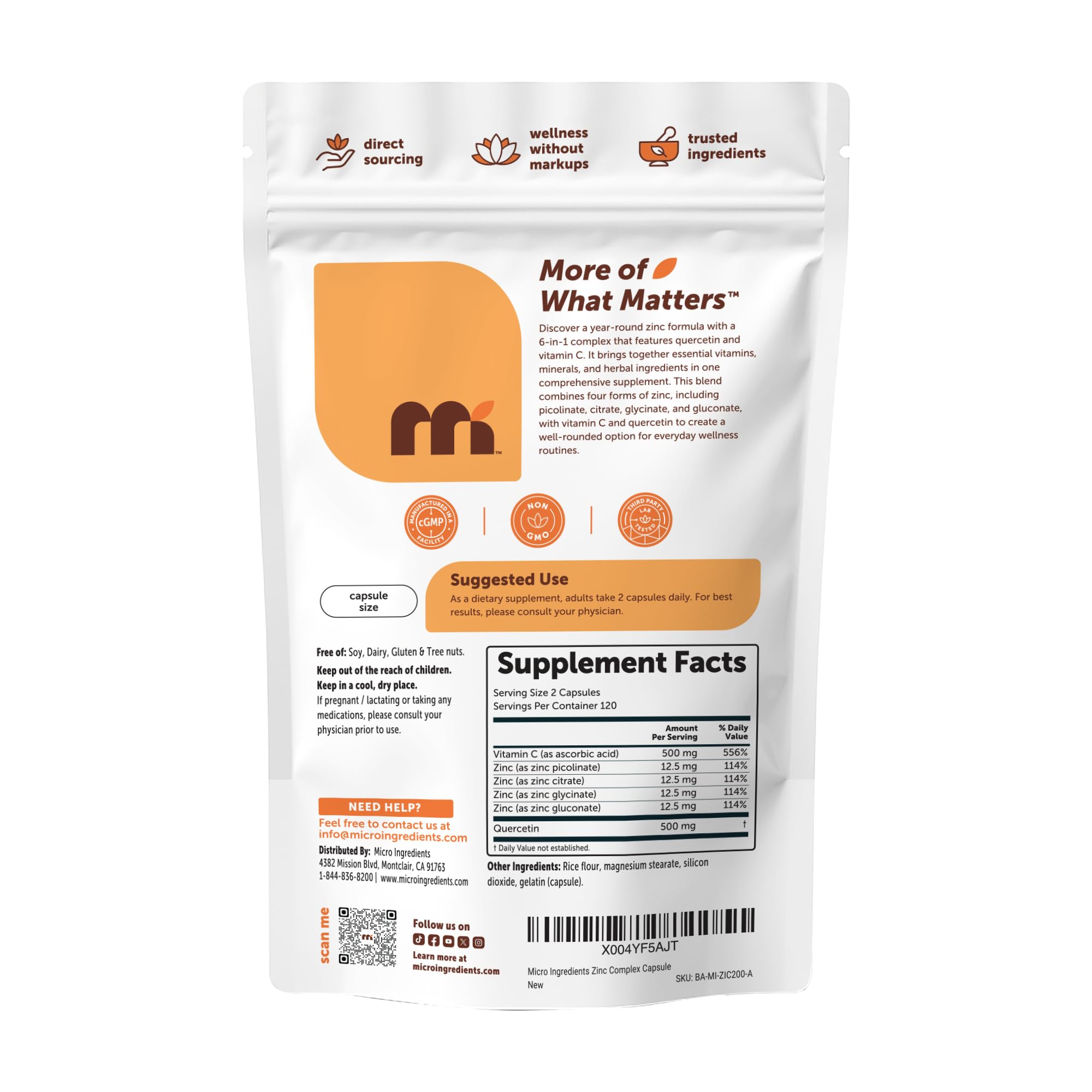 Micro Ingredients Quercetin Zinc Vitamin C Supplement displayed with other health products