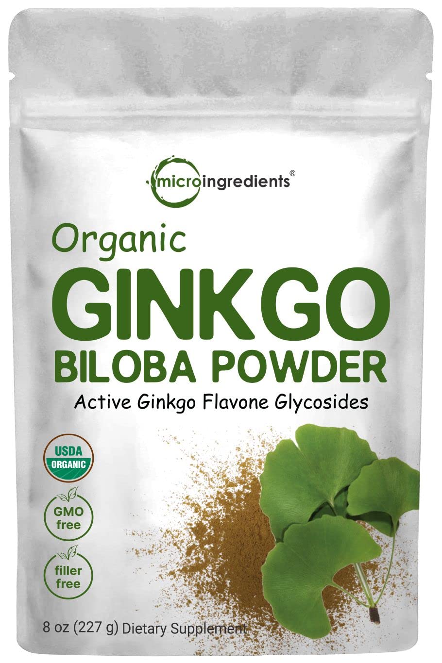 Micro Ingredients Raw Organic Ginkgo Biloba Extract 8 Ounce front view