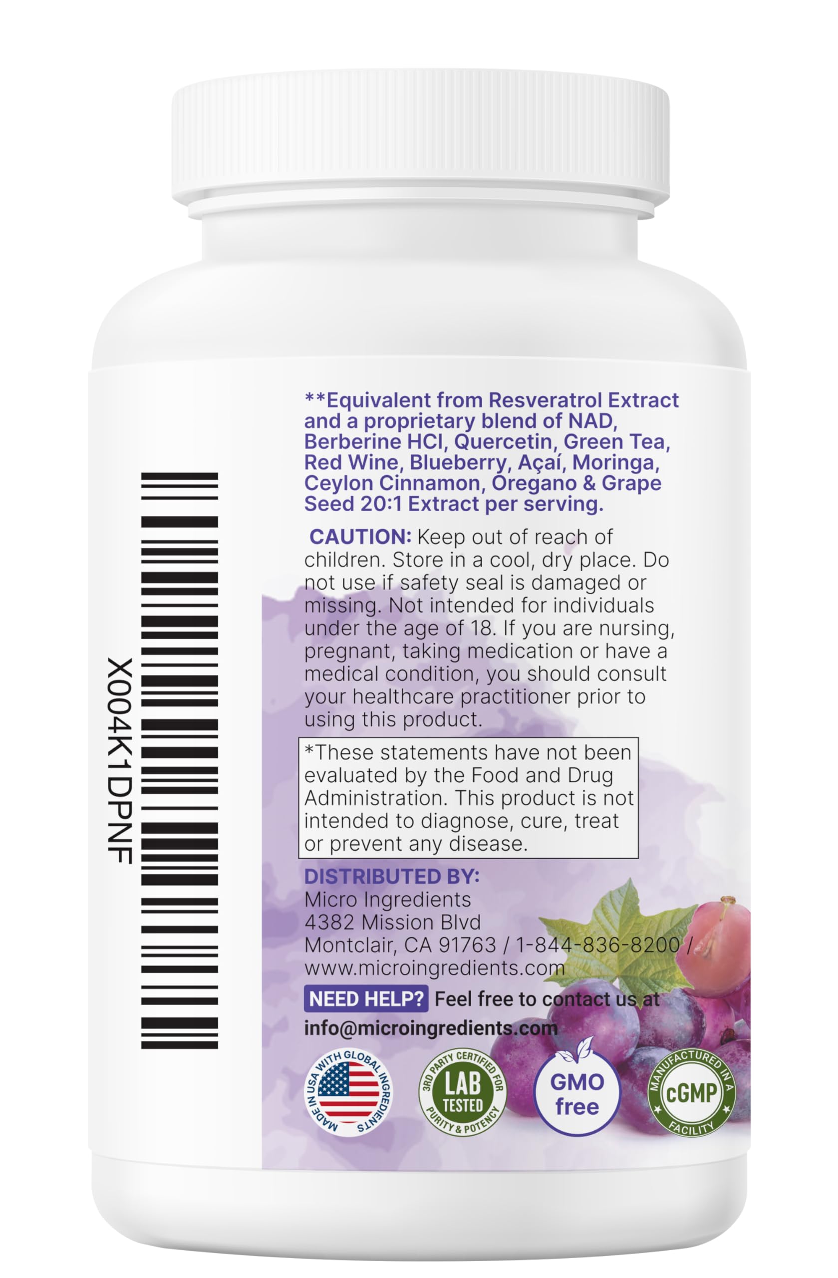 Micro Ingredients Resveratrol Complex bottle with a measuring spoon