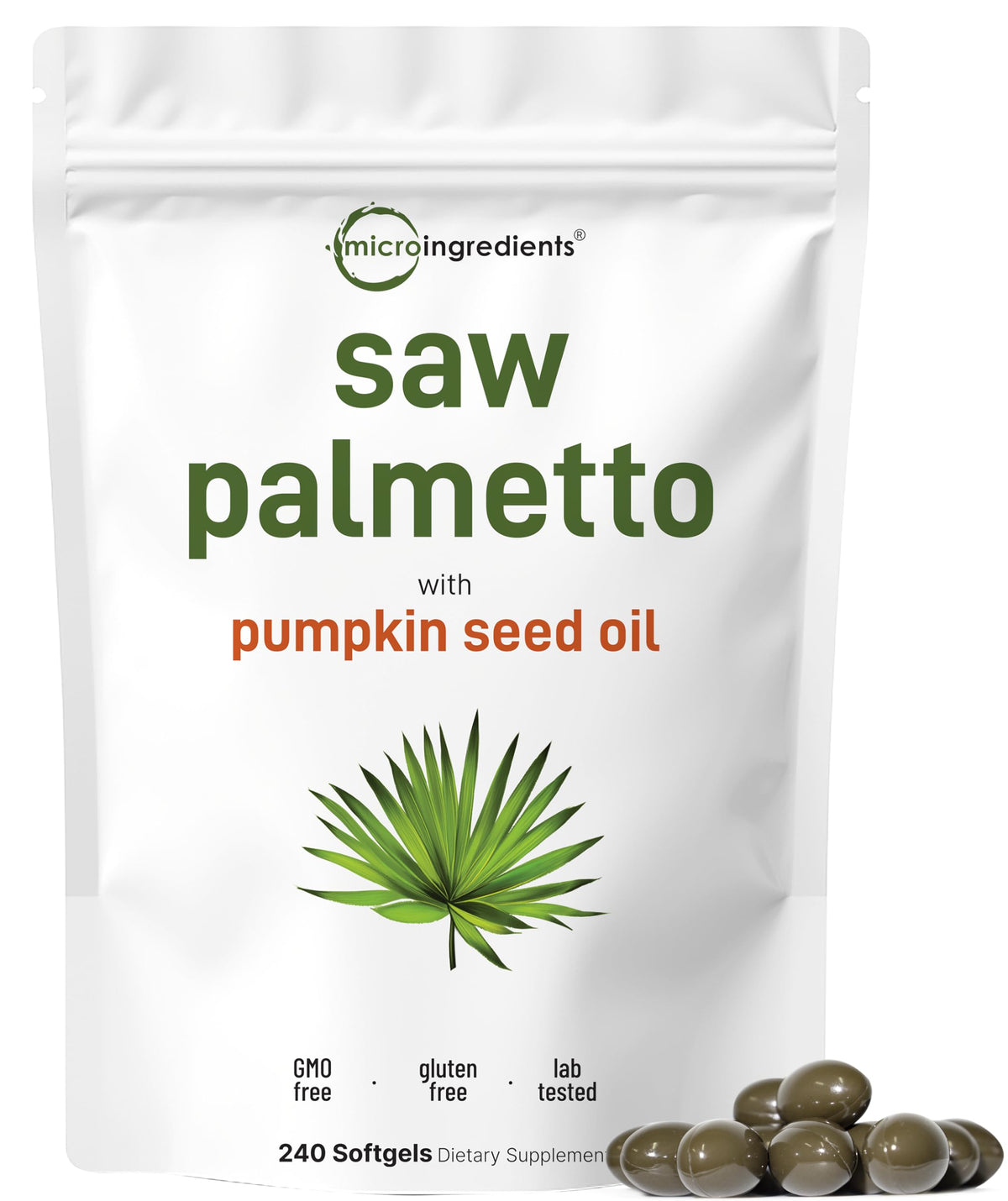 Micro Ingredients Saw Palmetto & Pumpkin Seed Oil Softgels front view