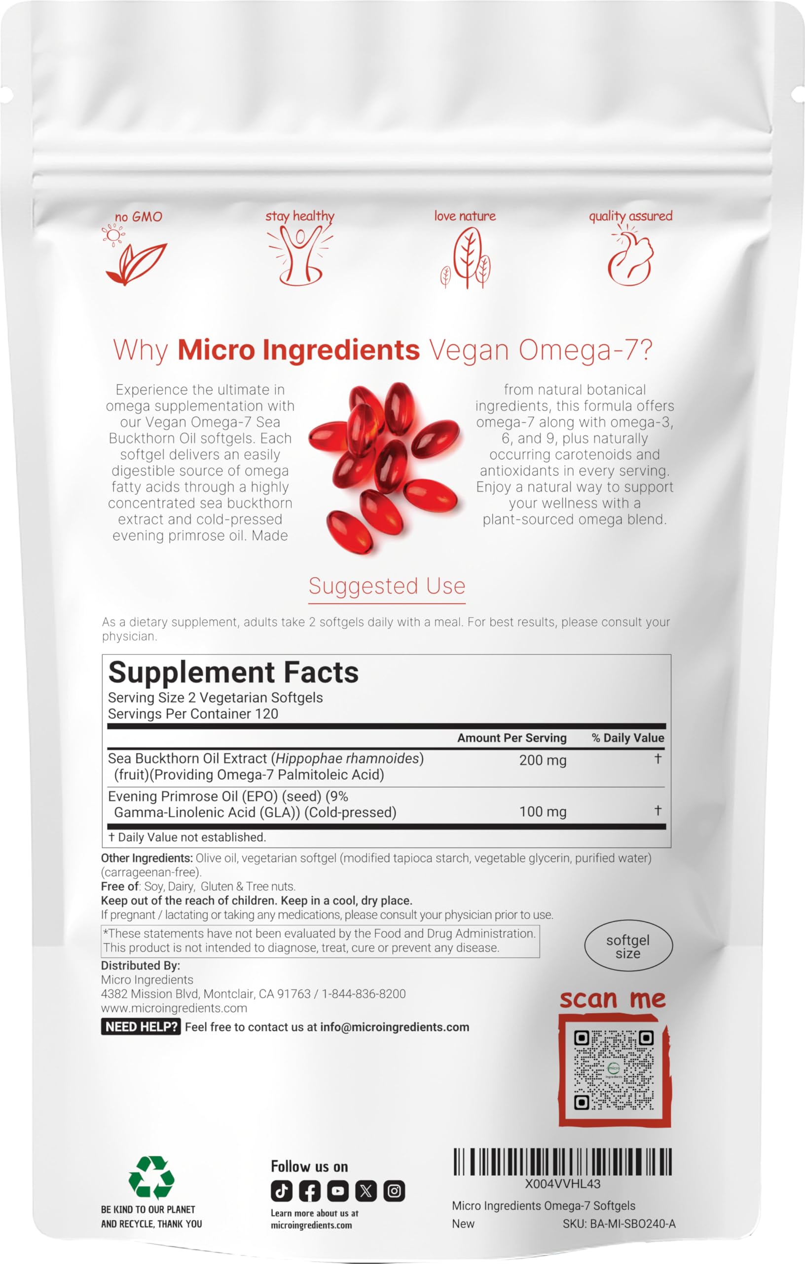 Micro Ingredients Sea Buckthorn Oil 240 Veggie Softgels back view