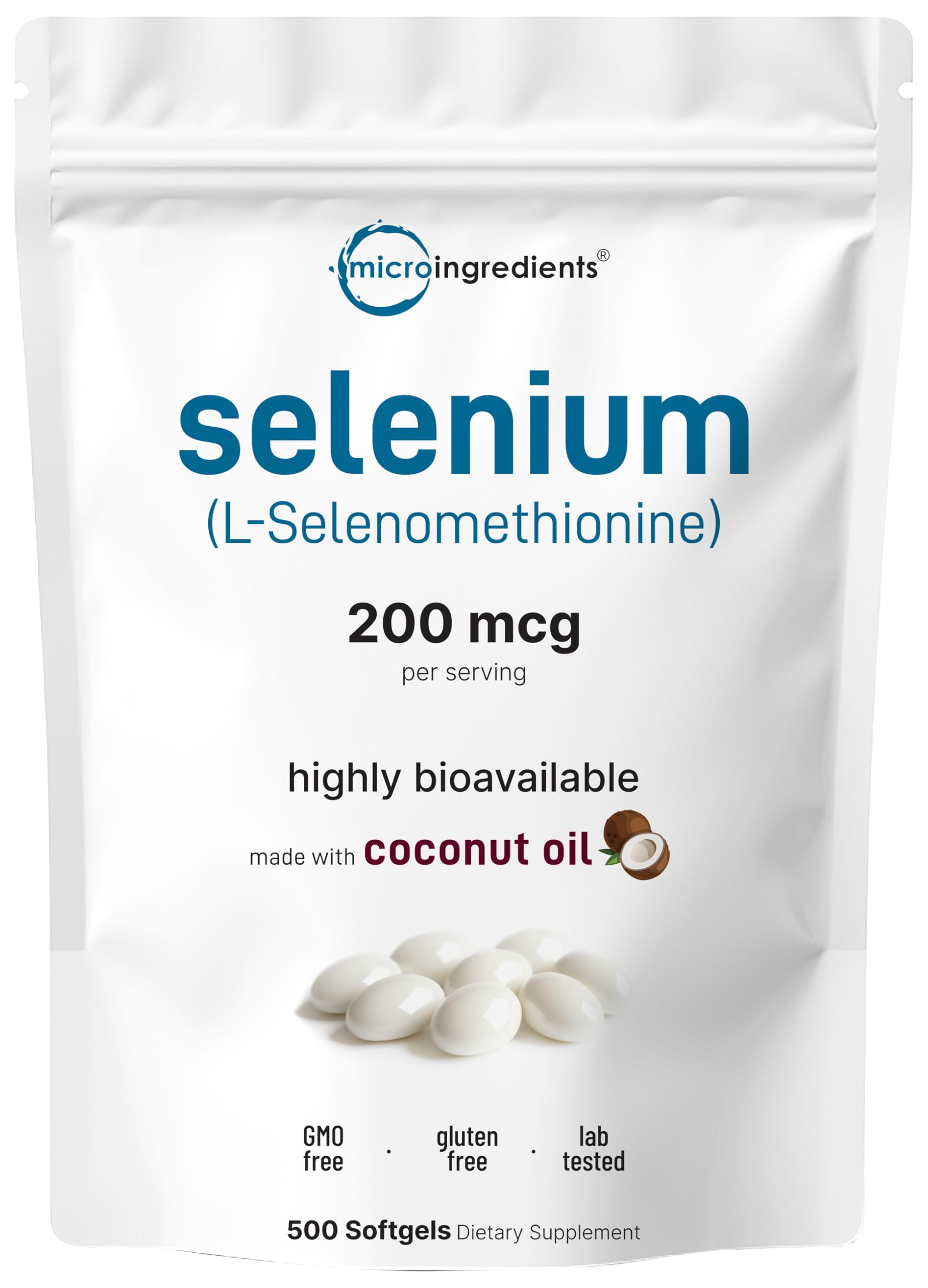 Micro Ingredients Selenium Softgels 200 mcg front view