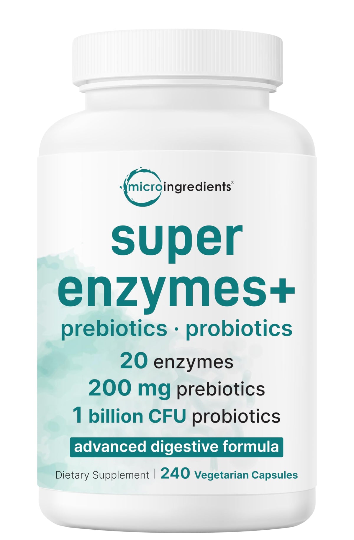 Micro Ingredients Super Enzymes+ bottle front view with 240 capsules
